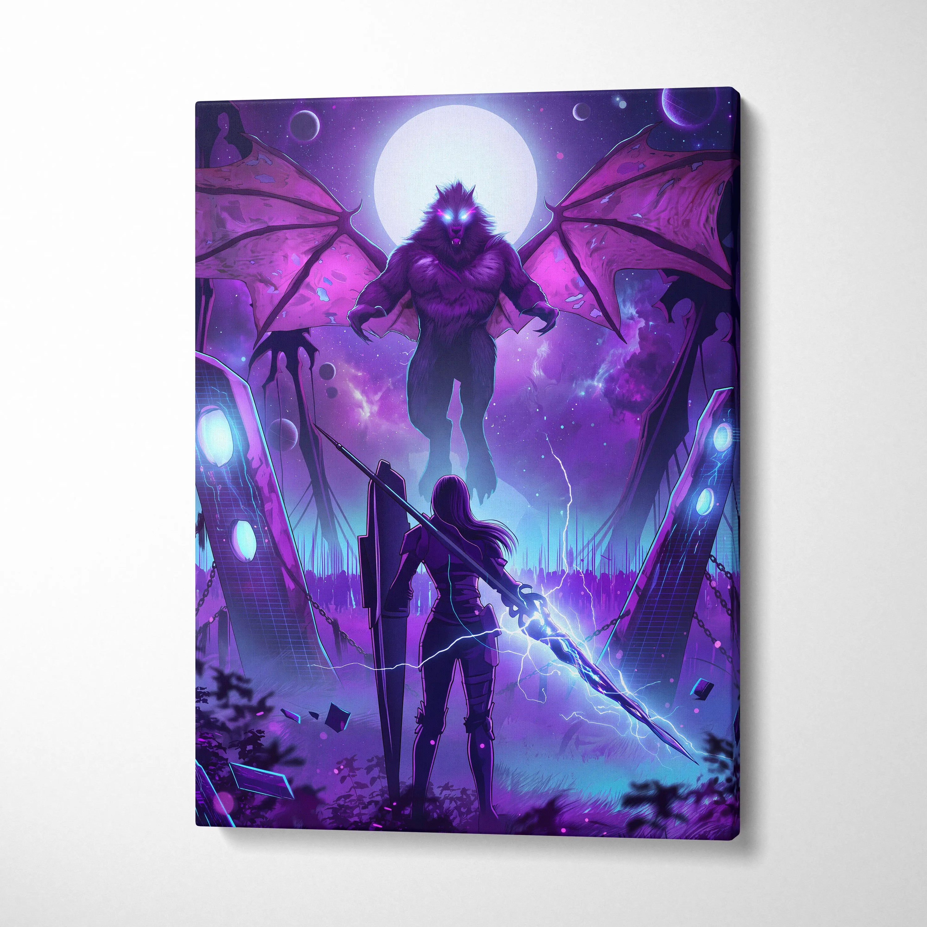 Vaporwave Neon Dragon Canvas - Dragon Neon Purple Pink Blue Living Room Vaporwave Mystical Surreal Retro Futurism Art
