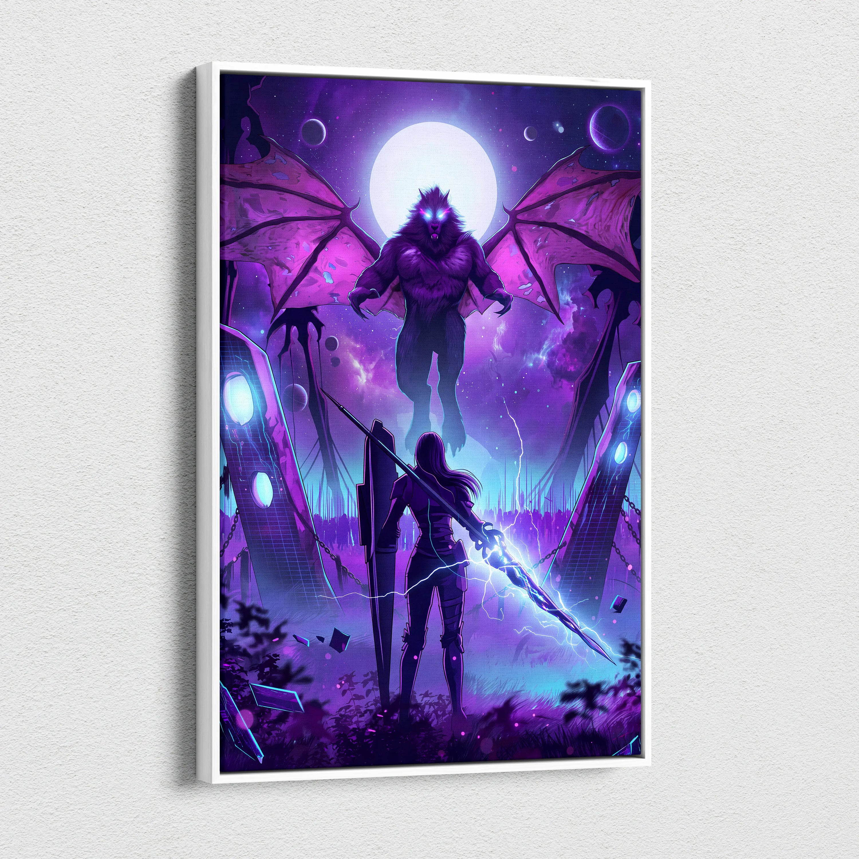 Vaporwave Neon Dragon Canvas - Dragon Neon Purple Pink Blue Living Room Vaporwave Mystical Surreal Retro Futurism Art