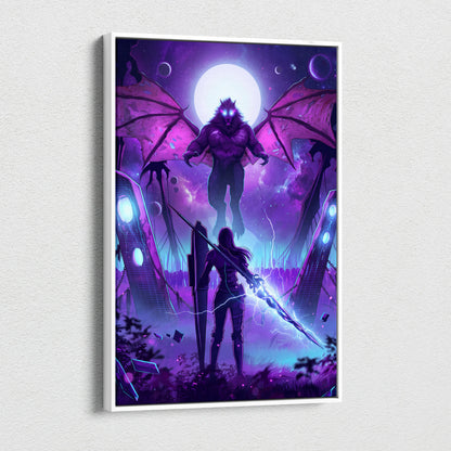Vaporwave Neon Dragon Canvas - Dragon Neon Purple Pink Blue Living Room Vaporwave Mystical Surreal Retro Futurism Art