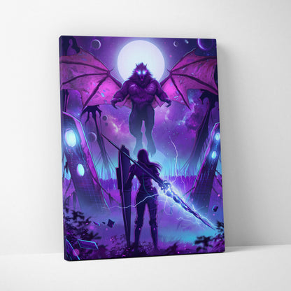 Vaporwave Neon Dragon Canvas - Dragon Neon Purple Pink Blue Living Room Vaporwave Mystical Surreal Retro Futurism Art