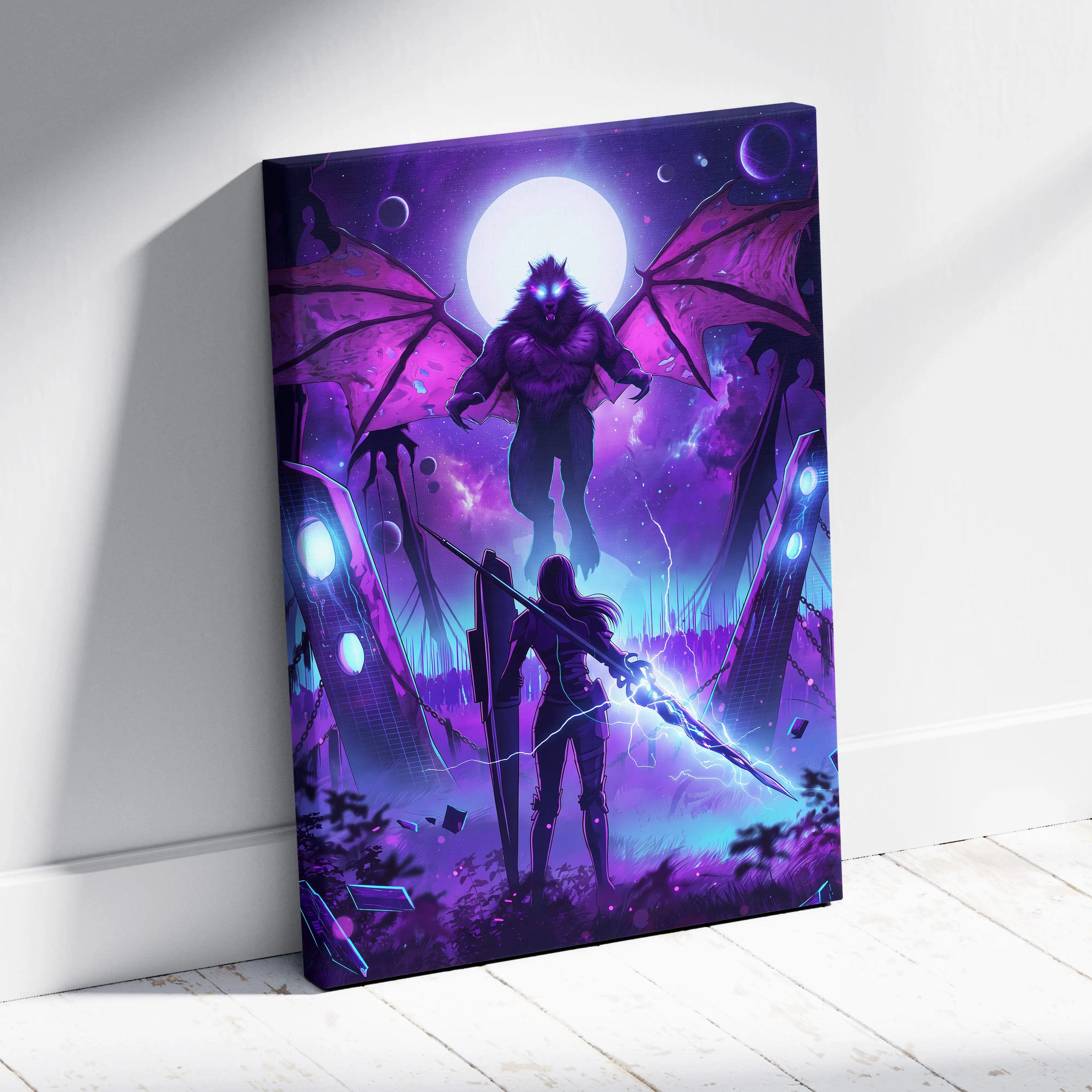 Vaporwave Neon Dragon Canvas - Dragon Neon Purple Pink Blue Living Room Vaporwave Mystical Surreal Retro Futurism Art