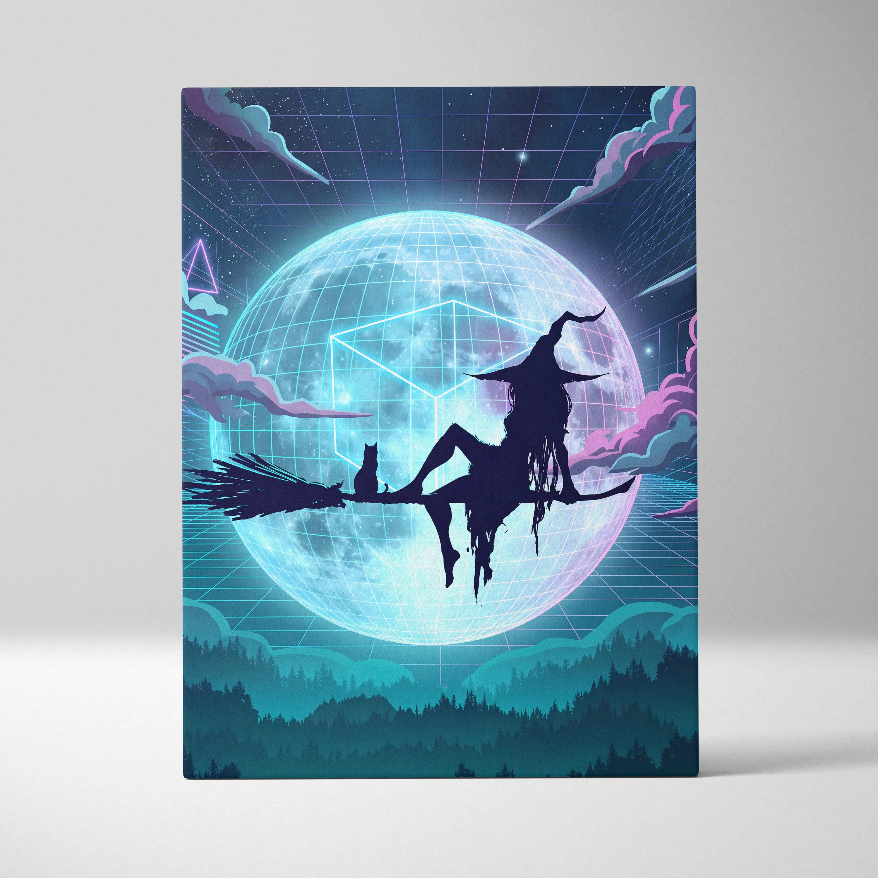Vaporwave Neon Dreamscape Canvas - Vaporwave Scene Neon Blues Pink Living Room Dreamy Nostalgia NeoRetro Futurism Poster