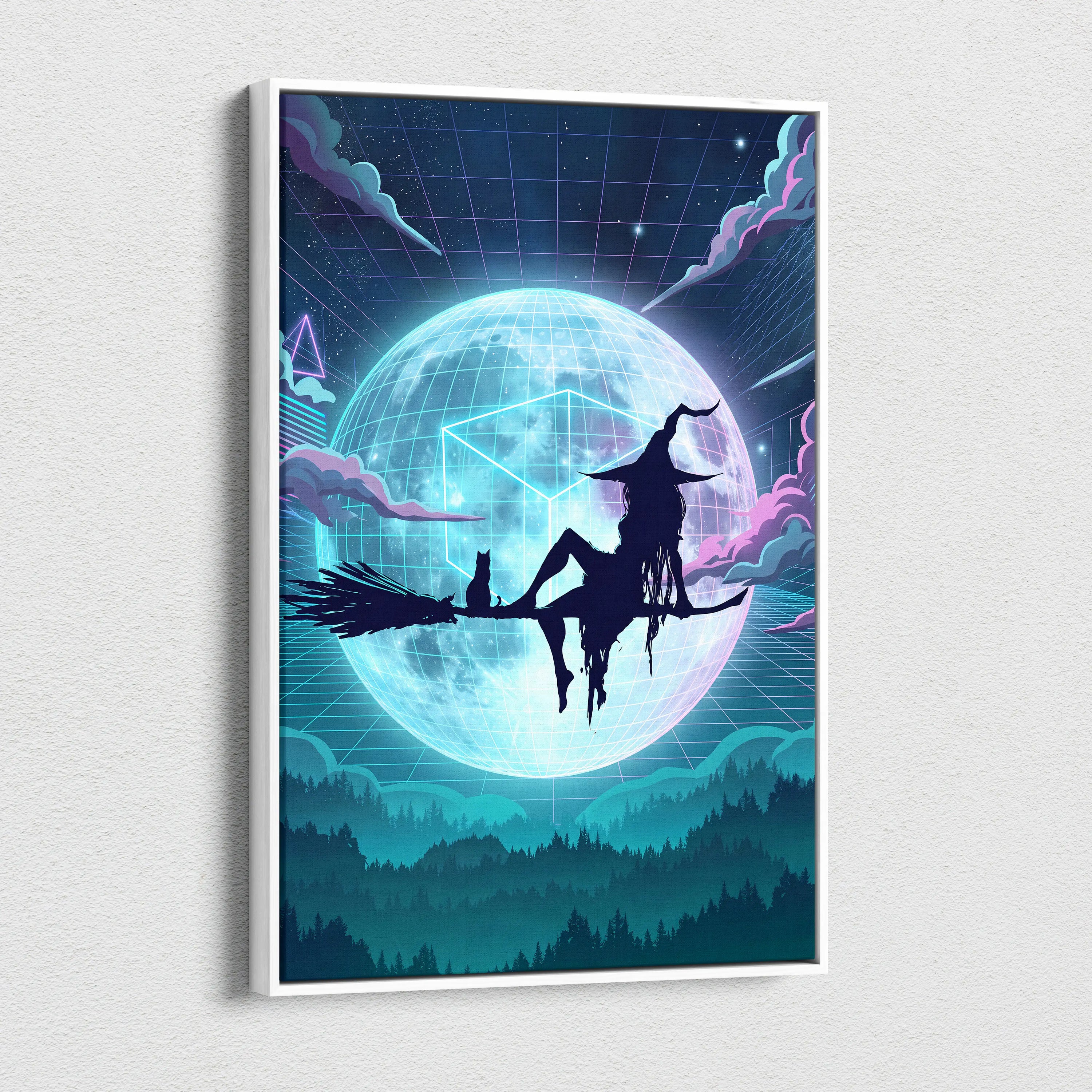 Vaporwave Neon Dreamscape Canvas - Vaporwave Scene Neon Blues Pink Living Room Dreamy Nostalgia NeoRetro Futurism Poster