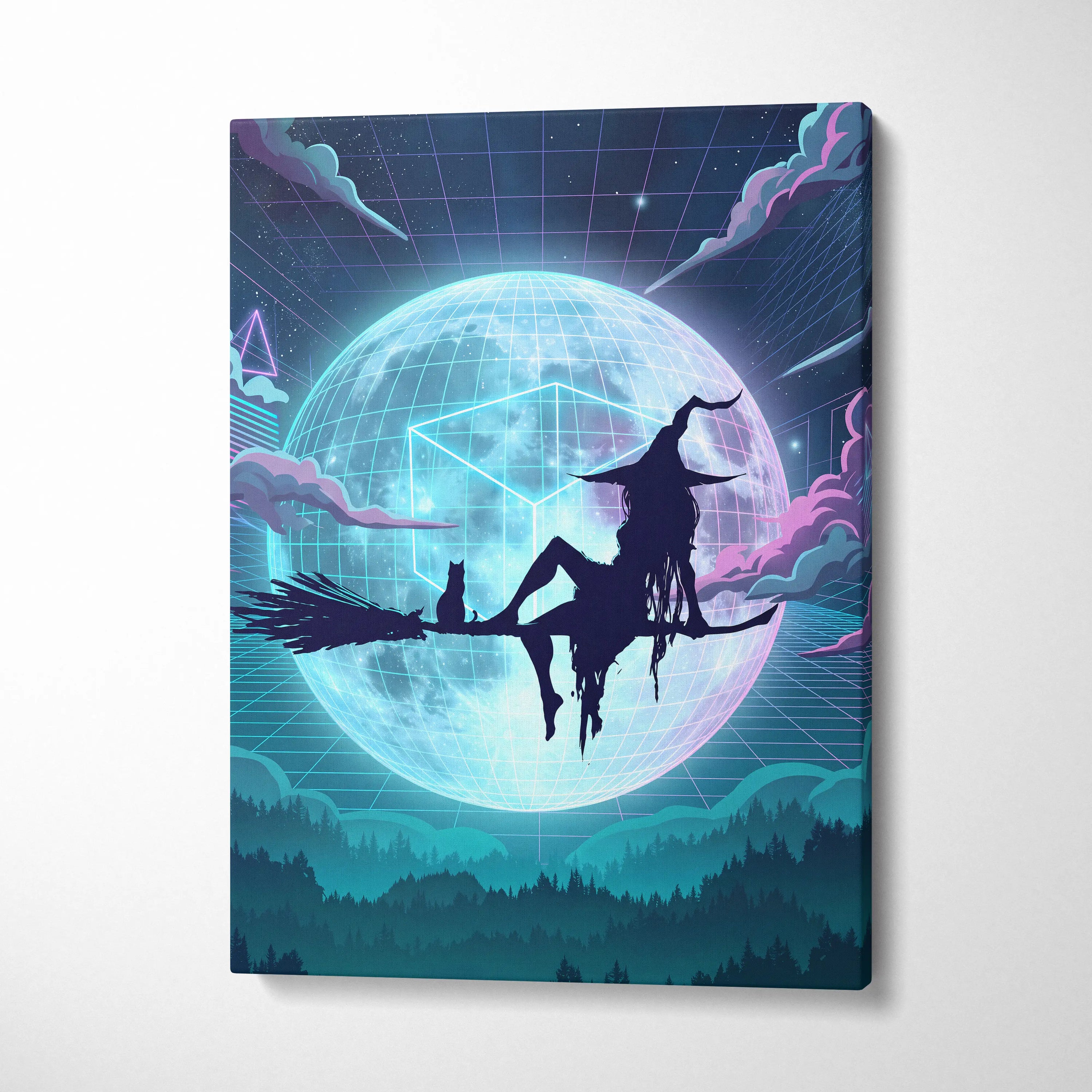 Vaporwave Neon Dreamscape Canvas - Vaporwave Scene Neon Blues Pink Living Room Dreamy Nostalgia NeoRetro Futurism Poster
