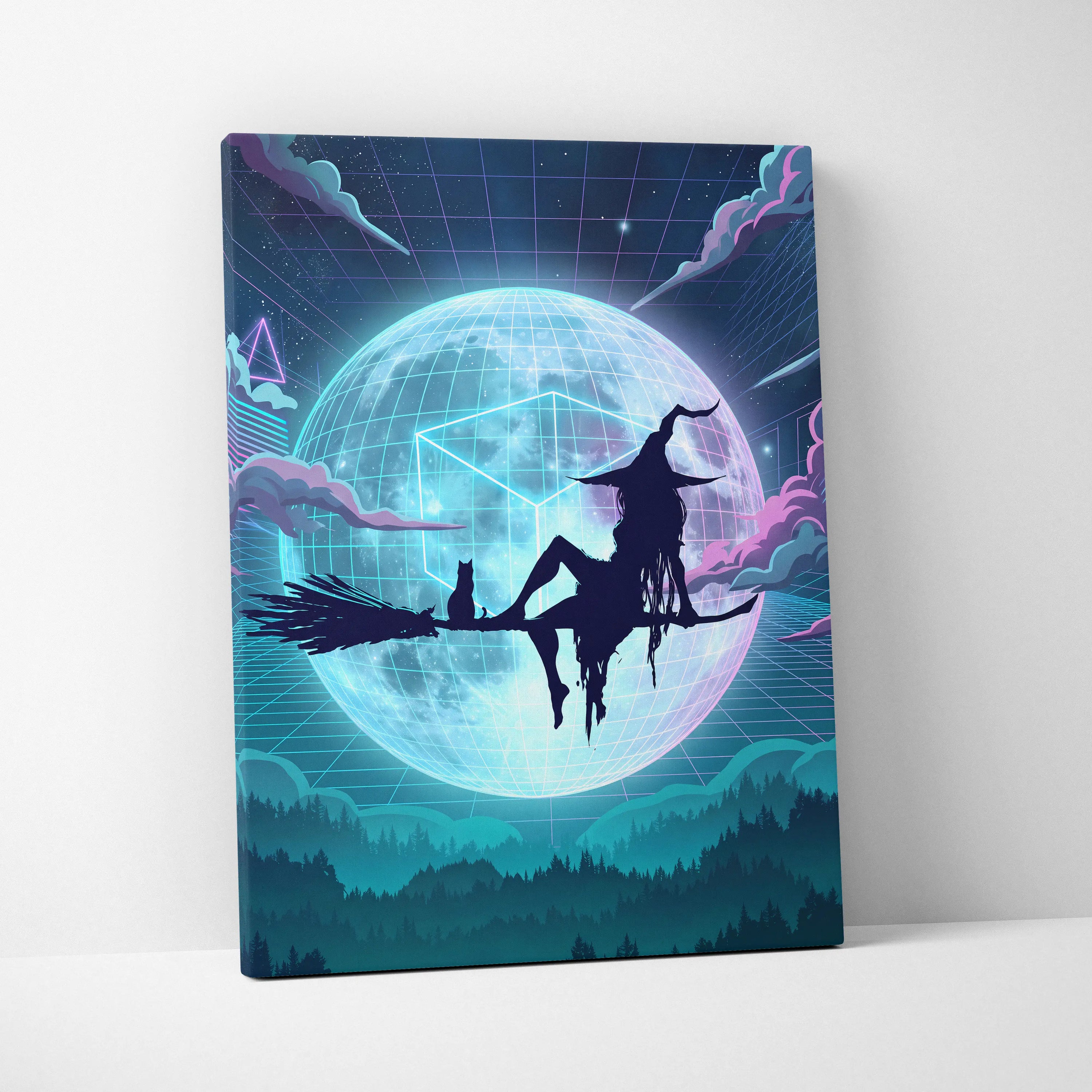 Vaporwave Neon Dreamscape Canvas - Vaporwave Scene Neon Blues Pink Living Room Dreamy Nostalgia NeoRetro Futurism Poster