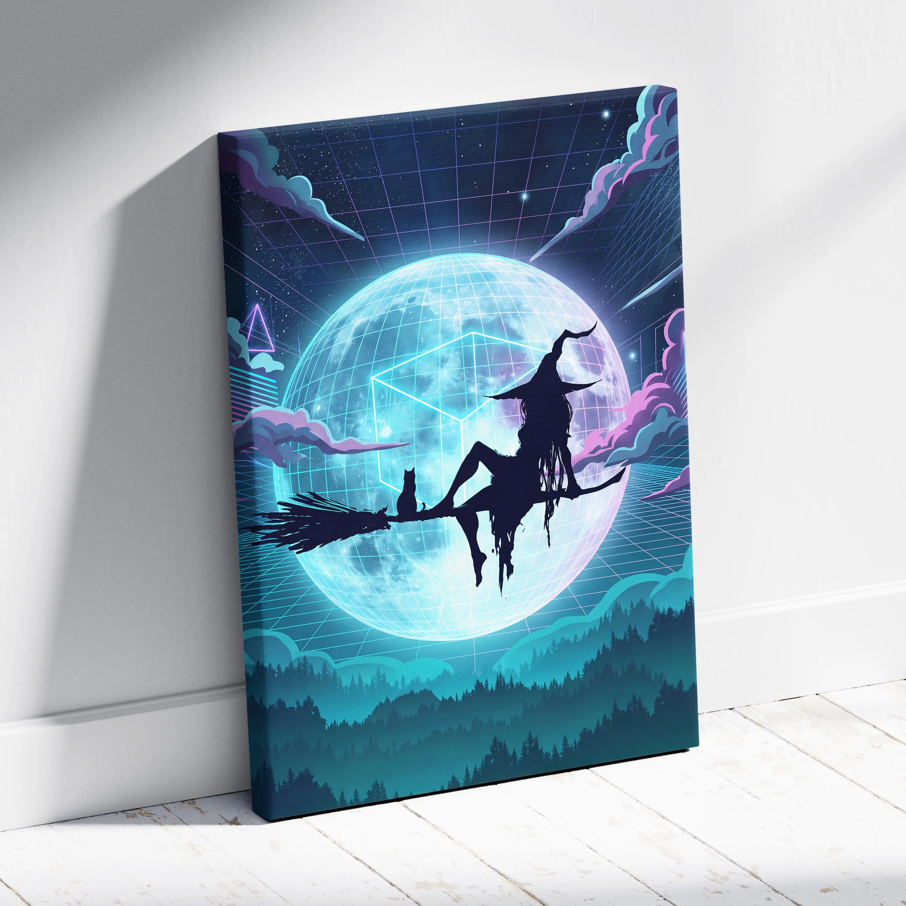 Vaporwave Neon Dreamscape Canvas - Vaporwave Scene Neon Blues Pink Living Room Dreamy Nostalgia NeoRetro Futurism Poster