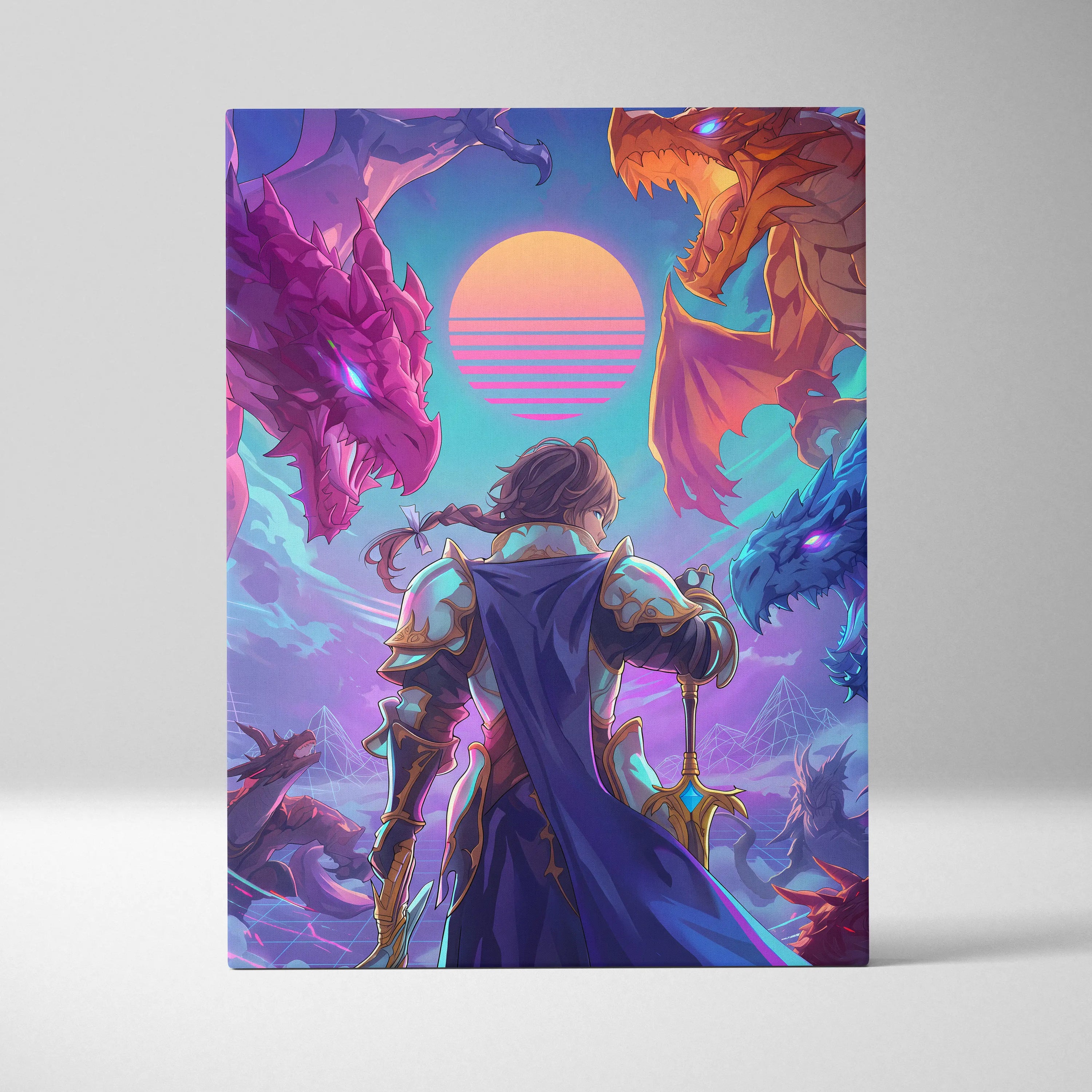 Vaporwave Fantasy Dragons Canvas - Dragons Neon Pink Purple Blue Vaporwave Dreamy Mood Nostalgia Decor Vaporwave Canvas