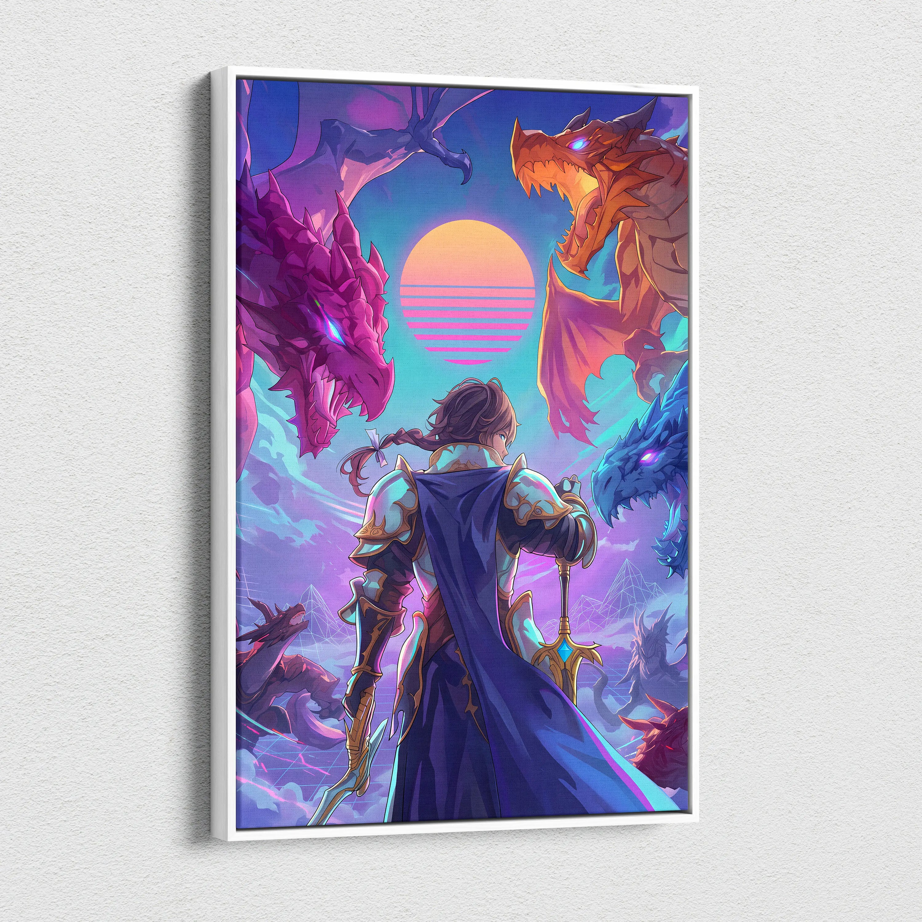 Vaporwave Fantasy Dragons Canvas - Dragons Neon Pink Purple Blue Vaporwave Dreamy Mood Nostalgia Decor Vaporwave Canvas