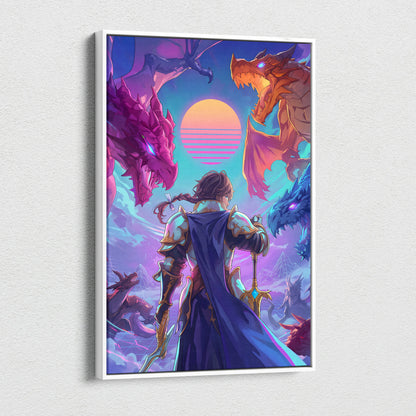 Vaporwave Fantasy Dragons Canvas - Dragons Neon Pink Purple Blue Vaporwave Dreamy Mood Nostalgia Decor Vaporwave Canvas