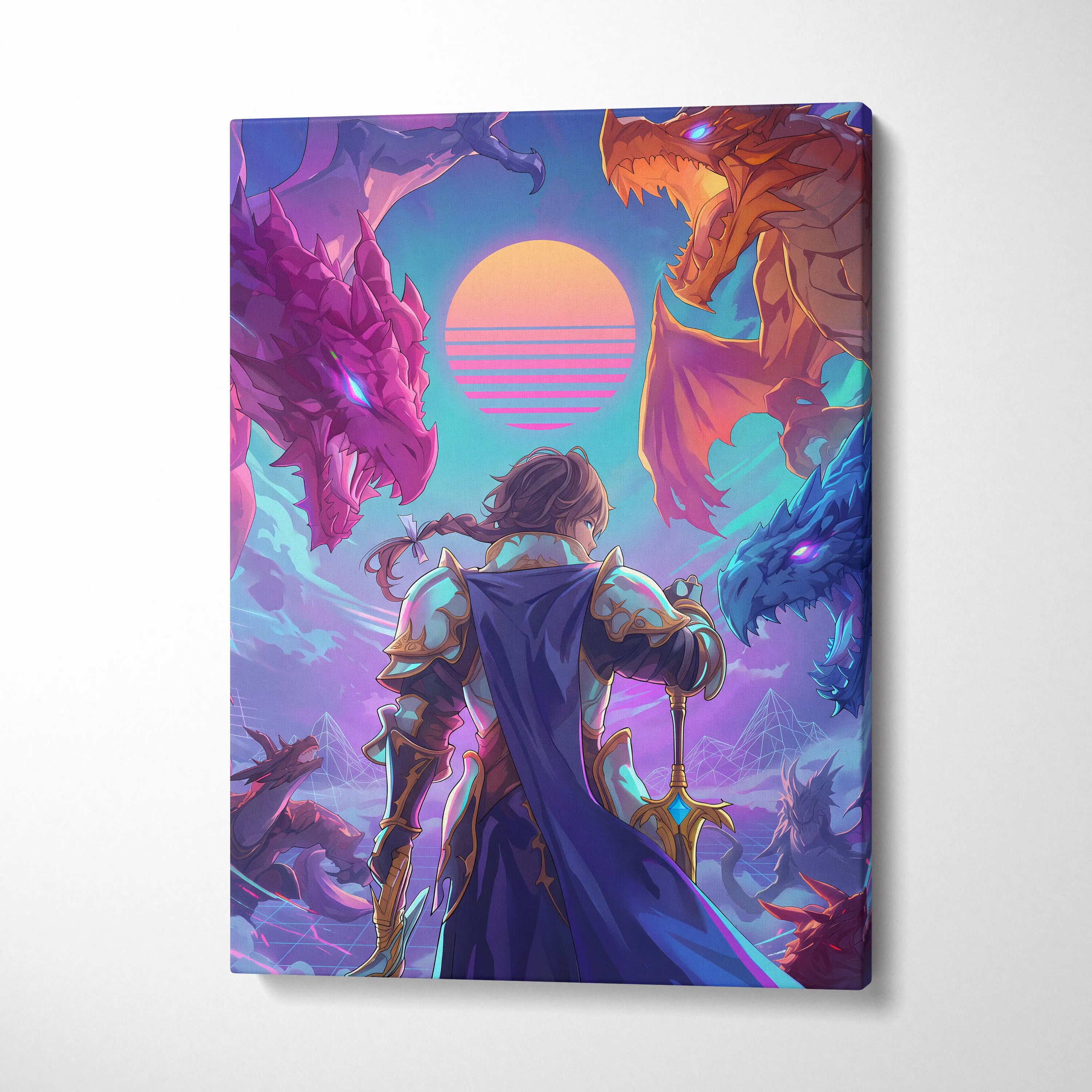 Vaporwave Fantasy Dragons Canvas - Dragons Neon Pink Purple Blue Vaporwave Dreamy Mood Nostalgia Decor Vaporwave Canvas