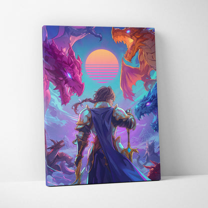 Vaporwave Fantasy Dragons Canvas - Dragons Neon Pink Purple Blue Vaporwave Dreamy Mood Nostalgia Decor Vaporwave Canvas