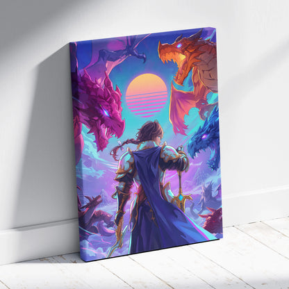 Vaporwave Fantasy Dragons Canvas - Dragons Neon Pink Purple Blue Vaporwave Dreamy Mood Nostalgia Decor Vaporwave Canvas