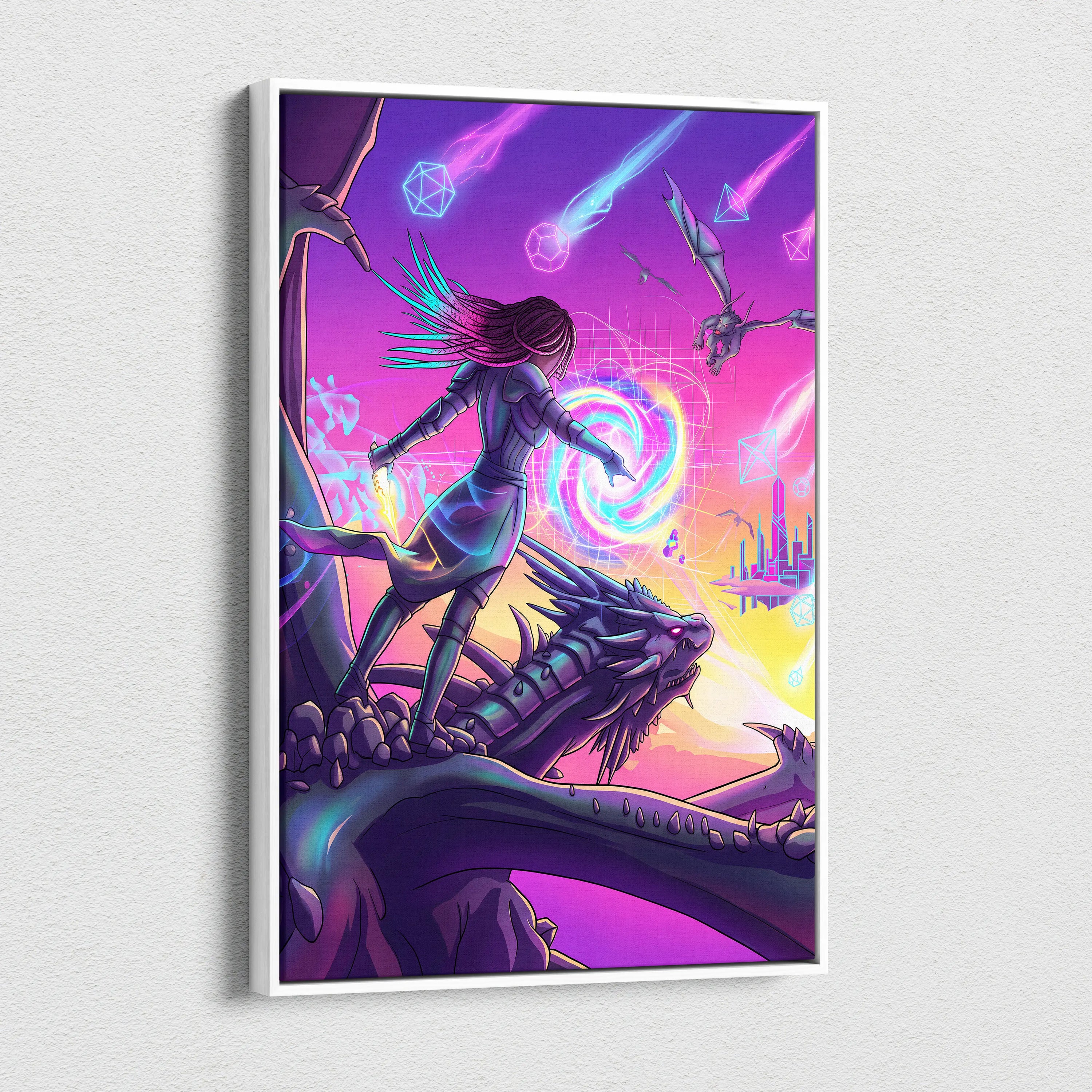 Vaporwave Neon Fantasy Canvas - Vaporwave Canvas Neon Pink Purple For Living Room Dreamscape Mystical Mood Canvas