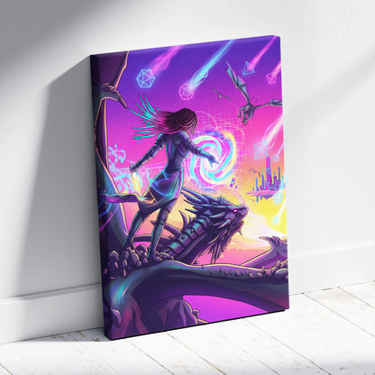 Vaporwave Neon Fantasy Canvas - Vaporwave Canvas Neon Pink Purple For Living Room Dreamscape Mystical Mood Canvas