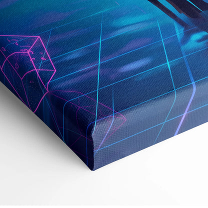 Vaporwave Neon Dream Canvas - Vaporwave Fantasy Neon Pink Blue Purple Living Room Decor Digital Surreal Art