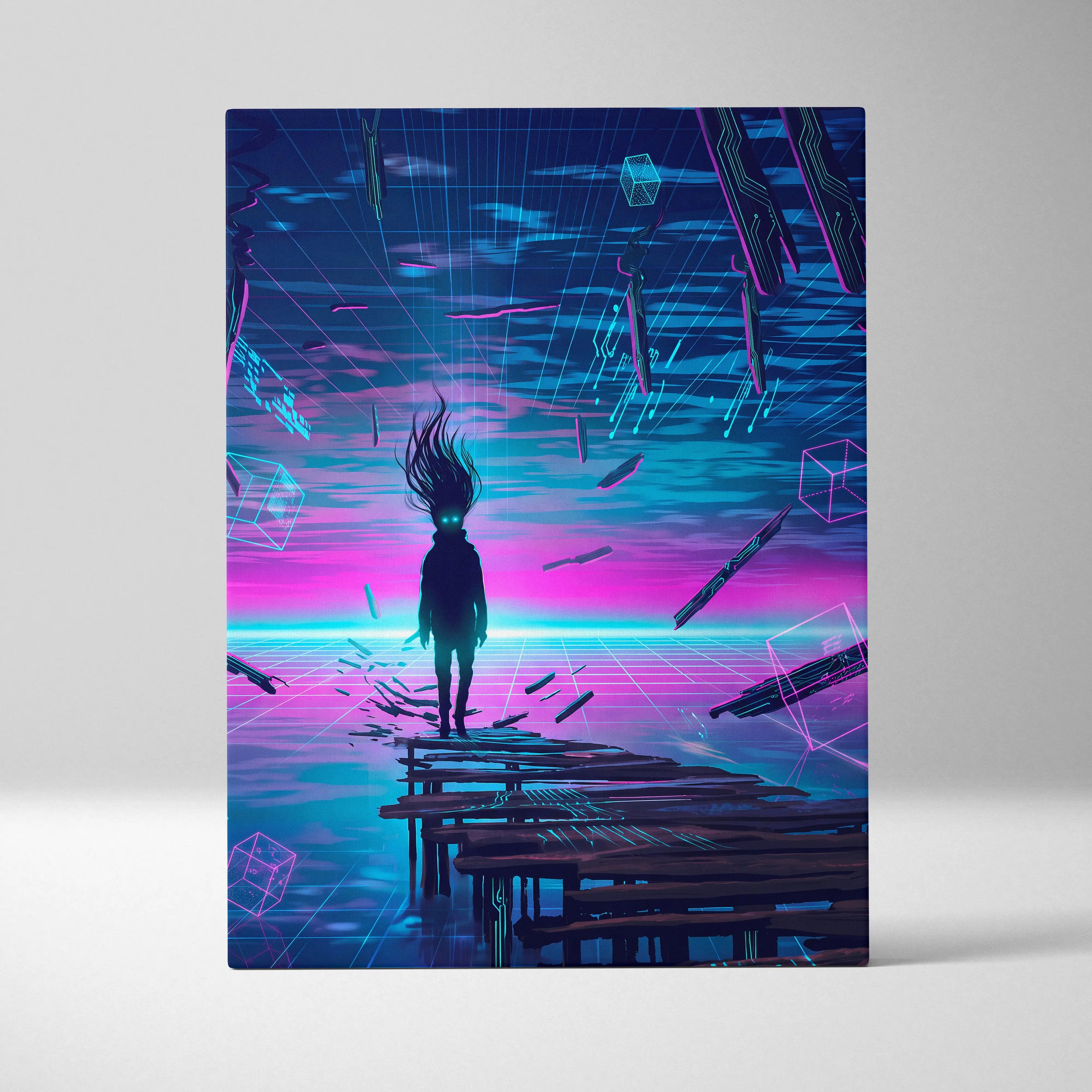 Vaporwave Neon Dream Canvas - Vaporwave Fantasy Neon Pink Blue Purple Living Room Decor Digital Surreal Art