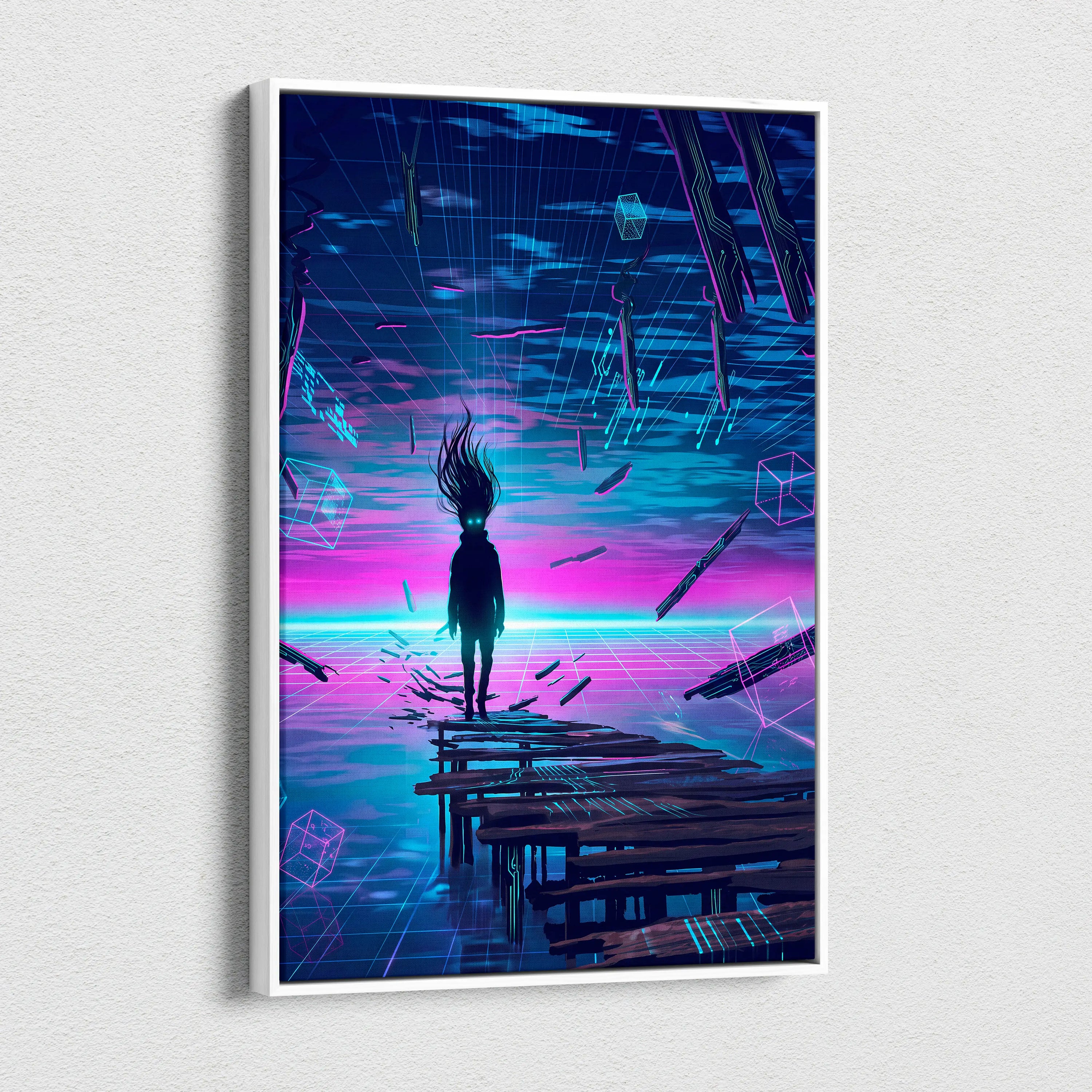 Vaporwave Neon Dream Canvas - Vaporwave Fantasy Neon Pink Blue Purple Living Room Decor Digital Surreal Art