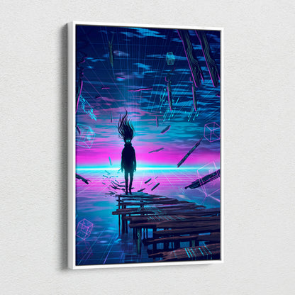 Vaporwave Neon Dream Canvas - Vaporwave Fantasy Neon Pink Blue Purple Living Room Decor Digital Surreal Art