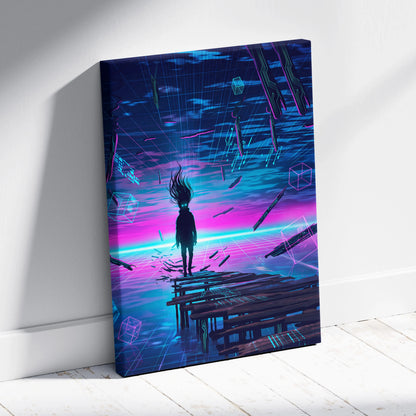 Vaporwave Neon Dream Canvas - Vaporwave Fantasy Neon Pink Blue Purple Living Room Decor Digital Surreal Art