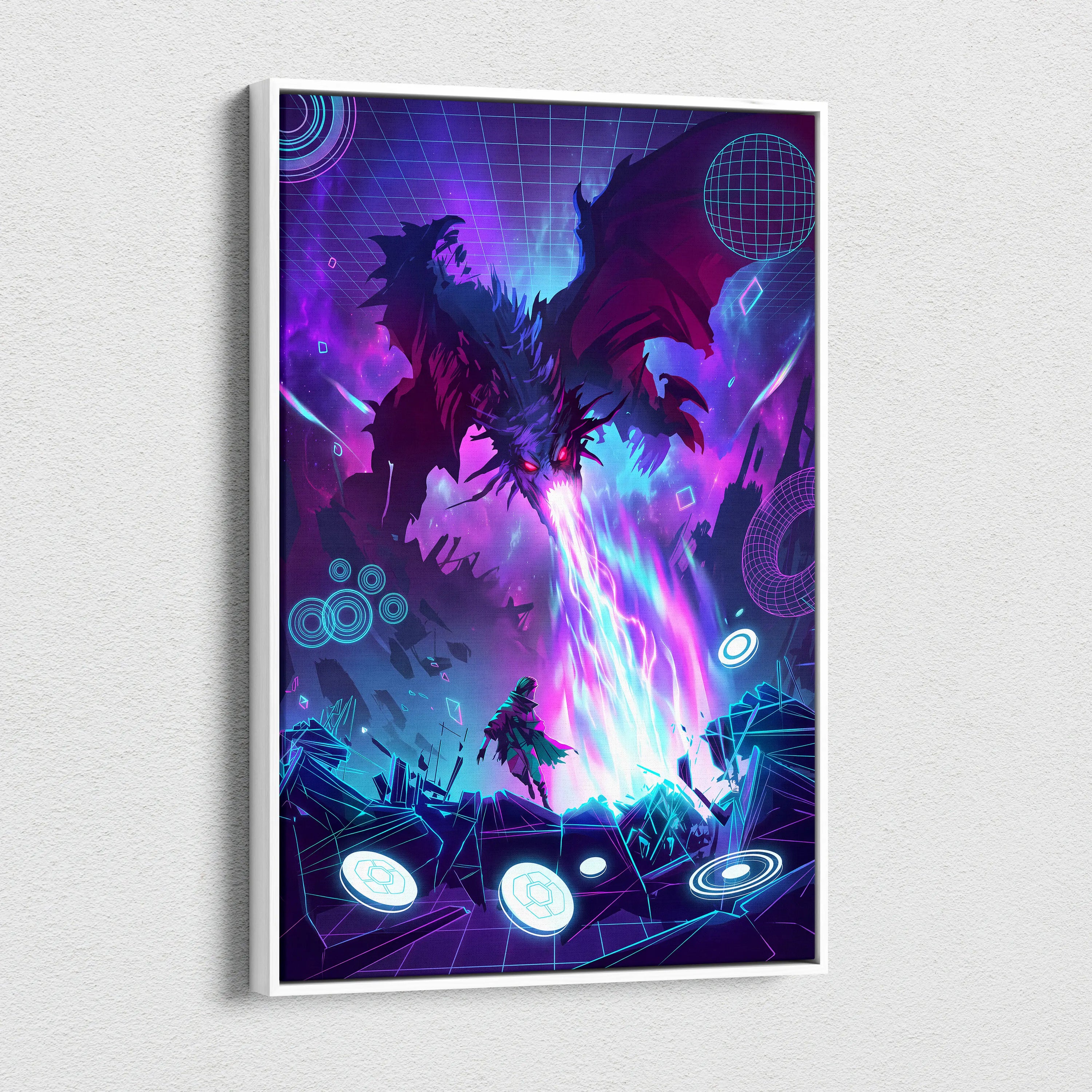 Neon Dragon Vaporwave Canvas - Dragon Neon Purple Pink Living Room Vaporwave Moody Surreal Neon Decor Canvas Print