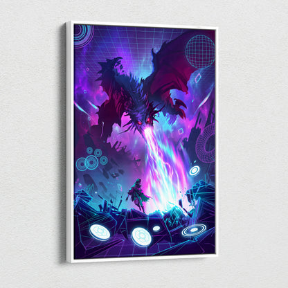 Neon Dragon Vaporwave Canvas - Dragon Neon Purple Pink Living Room Vaporwave Moody Surreal Neon Decor Canvas Print