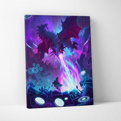 Neon Dragon Vaporwave Canvas - Dragon Neon Purple Pink Living Room Vaporwave Moody Surreal Neon Decor Canvas Print
