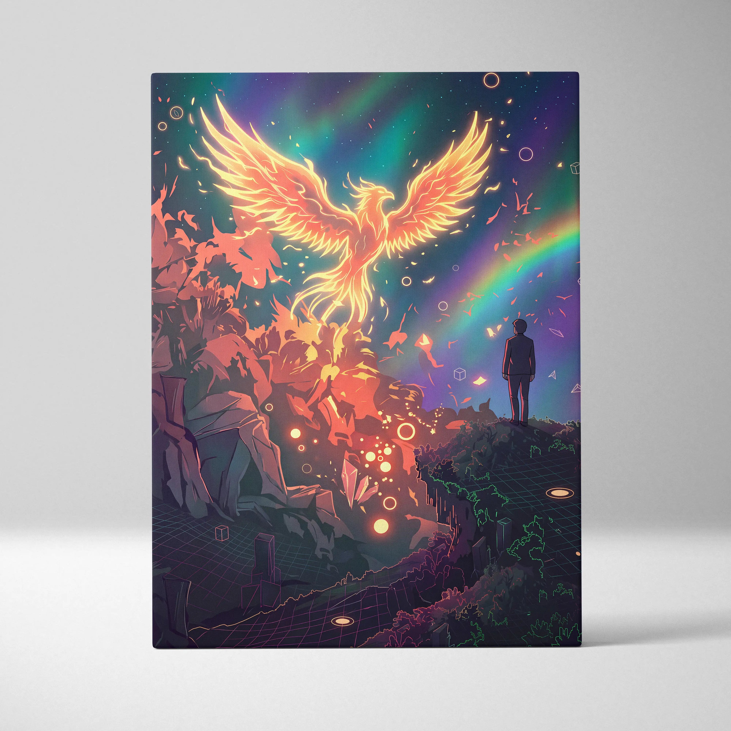 Vaporwave Phoenix Neon Canvas - Phoenix Neon Pink Purple Room Vaporwave Dreamy Neon Retro Synthwave Wall Art Canvas