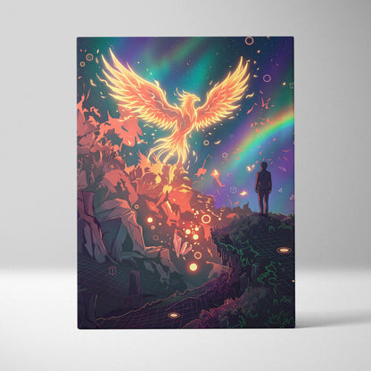 Vaporwave Phoenix Neon Canvas - Phoenix Neon Pink Purple Room Vaporwave Dreamy Neon Retro Synthwave Wall Art Canvas