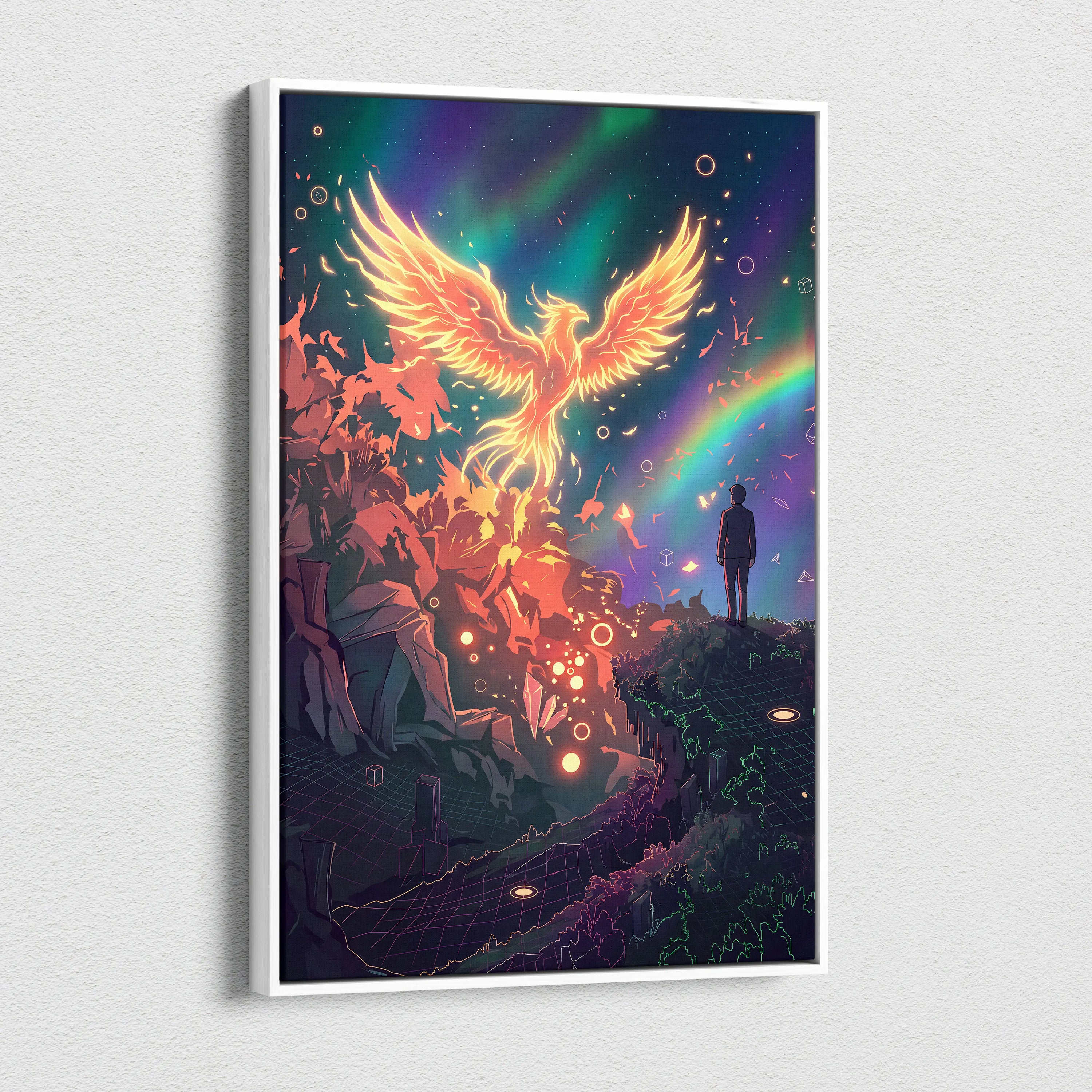 Vaporwave Phoenix Neon Canvas - Phoenix Neon Pink Purple Room Vaporwave Dreamy Neon Retro Synthwave Wall Art Canvas