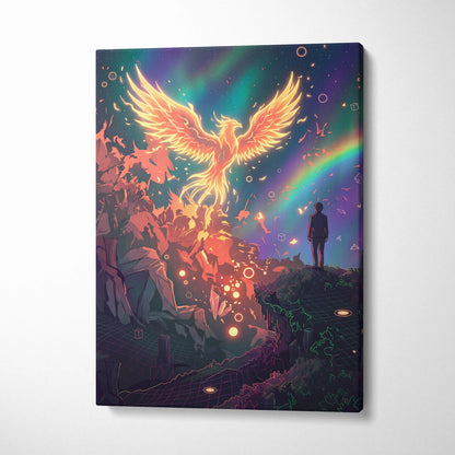 Vaporwave Phoenix Neon Canvas - Phoenix Neon Pink Purple Room Vaporwave Dreamy Neon Retro Synthwave Wall Art Canvas