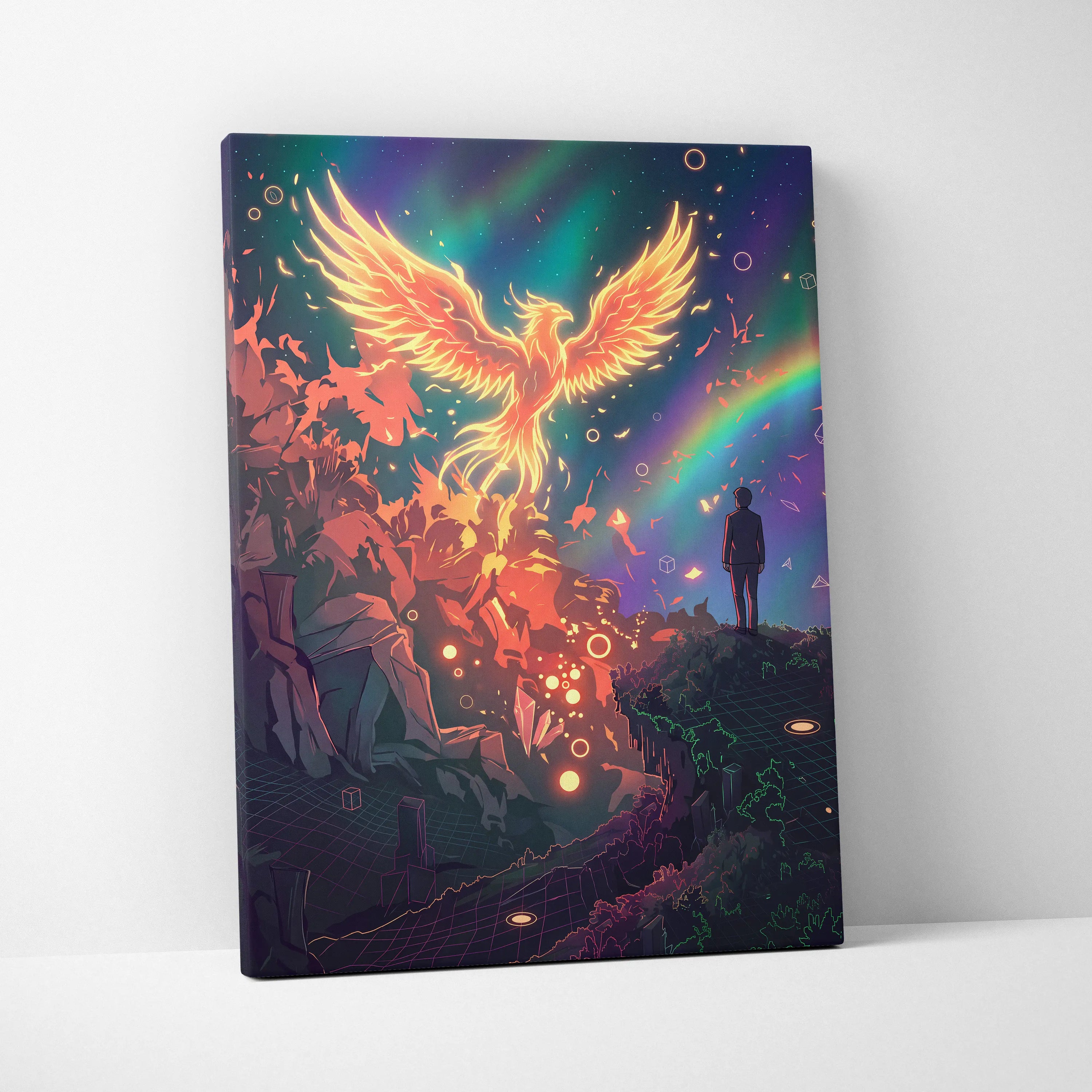 Vaporwave Phoenix Neon Canvas - Phoenix Neon Pink Purple Room Vaporwave Dreamy Neon Retro Synthwave Wall Art Canvas