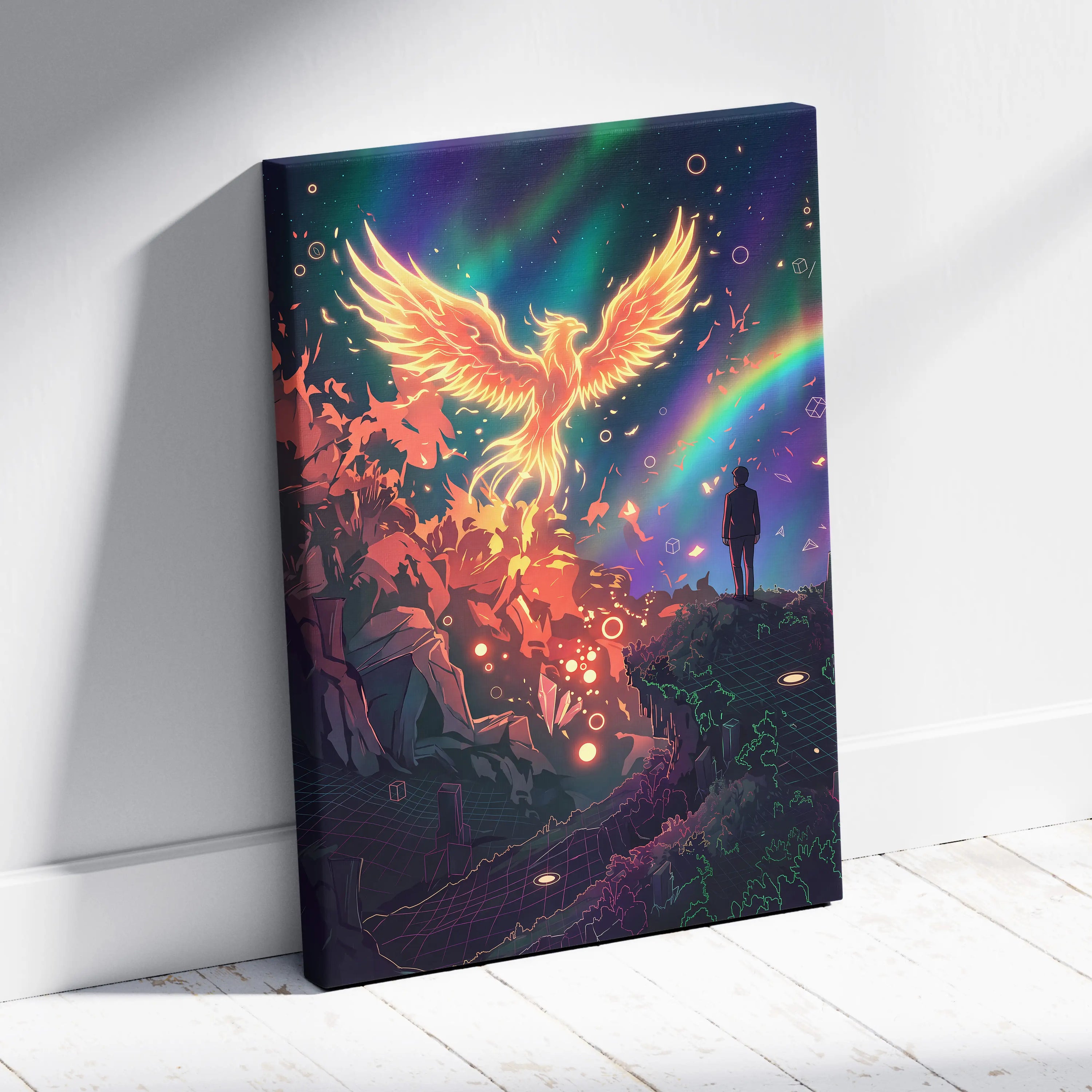 Vaporwave Phoenix Neon Canvas - Phoenix Neon Pink Purple Room Vaporwave Dreamy Neon Retro Synthwave Wall Art Canvas