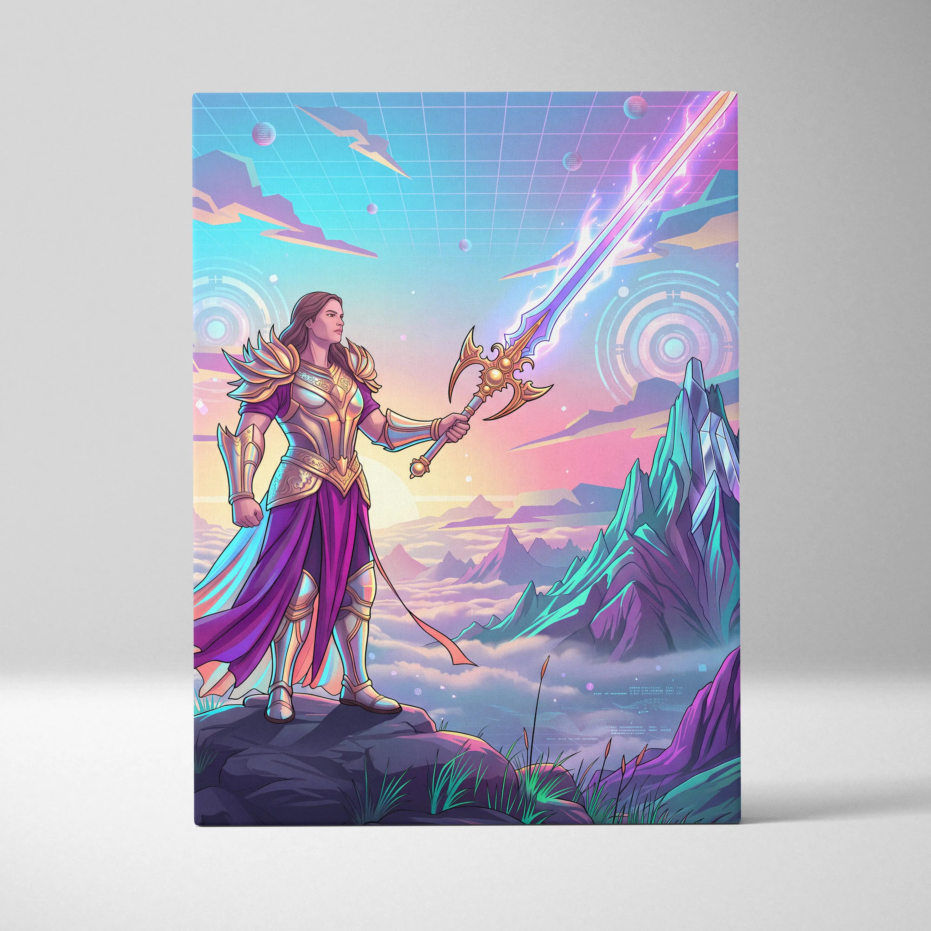 Vaporwave Dream Armor Neon Canvas - Vaporwave Fantasy Neon Armor Canvas Mystical Mood Neon Retro Wall Art Canvas