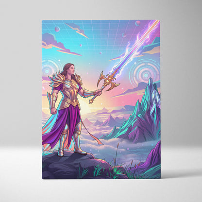 Vaporwave Dream Armor Neon Canvas - Vaporwave Fantasy Neon Armor Canvas Mystical Mood Neon Retro Wall Art Canvas
