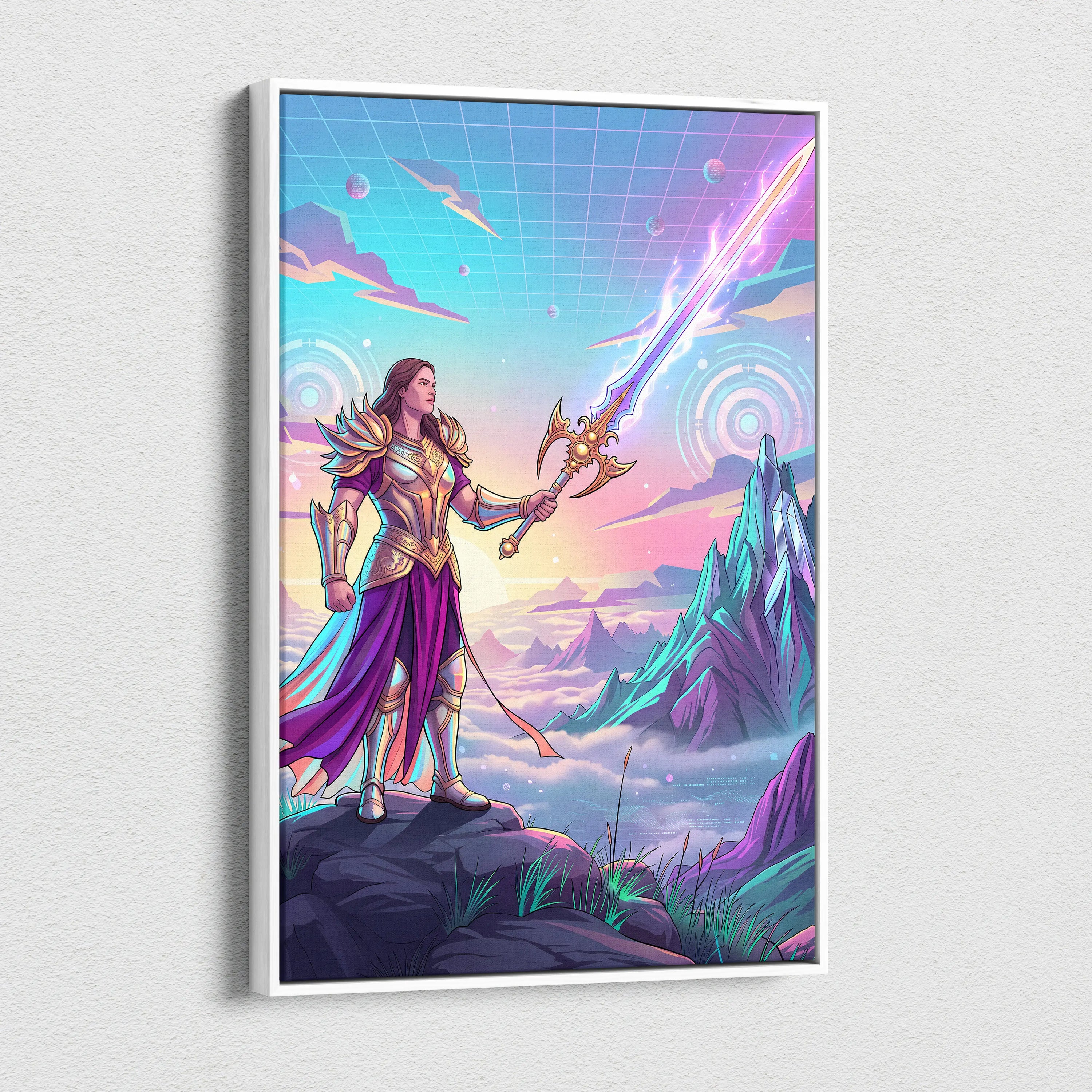 Vaporwave Dream Armor Neon Canvas - Vaporwave Fantasy Neon Armor Canvas Mystical Mood Neon Retro Wall Art Canvas