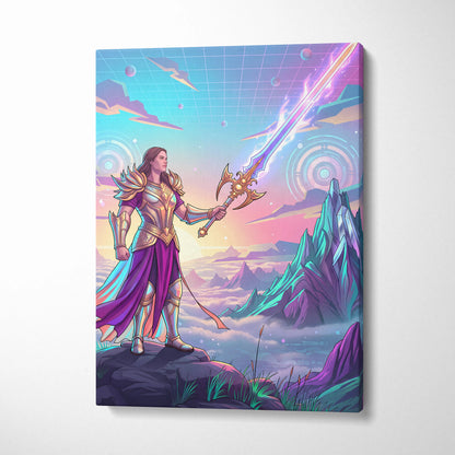 Vaporwave Dream Armor Neon Canvas - Vaporwave Fantasy Neon Armor Canvas Mystical Mood Neon Retro Wall Art Canvas