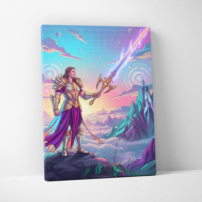 Vaporwave Dream Armor Neon Canvas - Vaporwave Fantasy Neon Armor Canvas Mystical Mood Neon Retro Wall Art Canvas