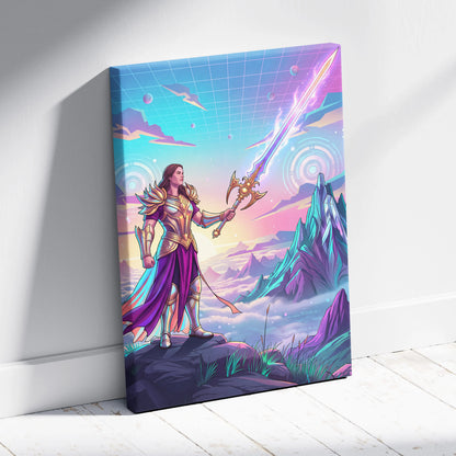 Vaporwave Dream Armor Neon Canvas - Vaporwave Fantasy Neon Armor Canvas Mystical Mood Neon Retro Wall Art Canvas