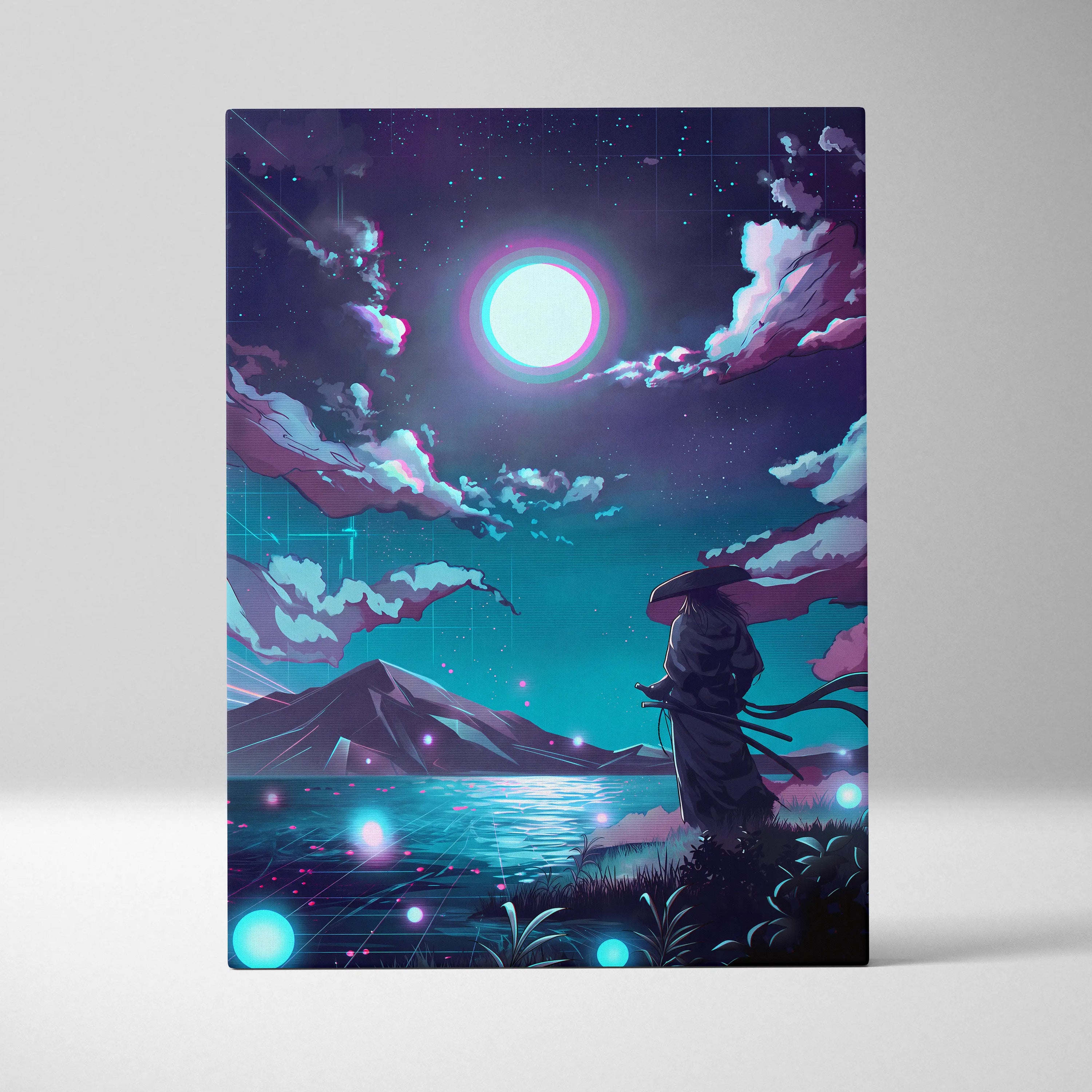 Vaporwave Neon Dream Canvas - Vaporwave Neon Pink Blue Living Room Retro Futurist Dreamy Cyberpunk Wall Art Canvas