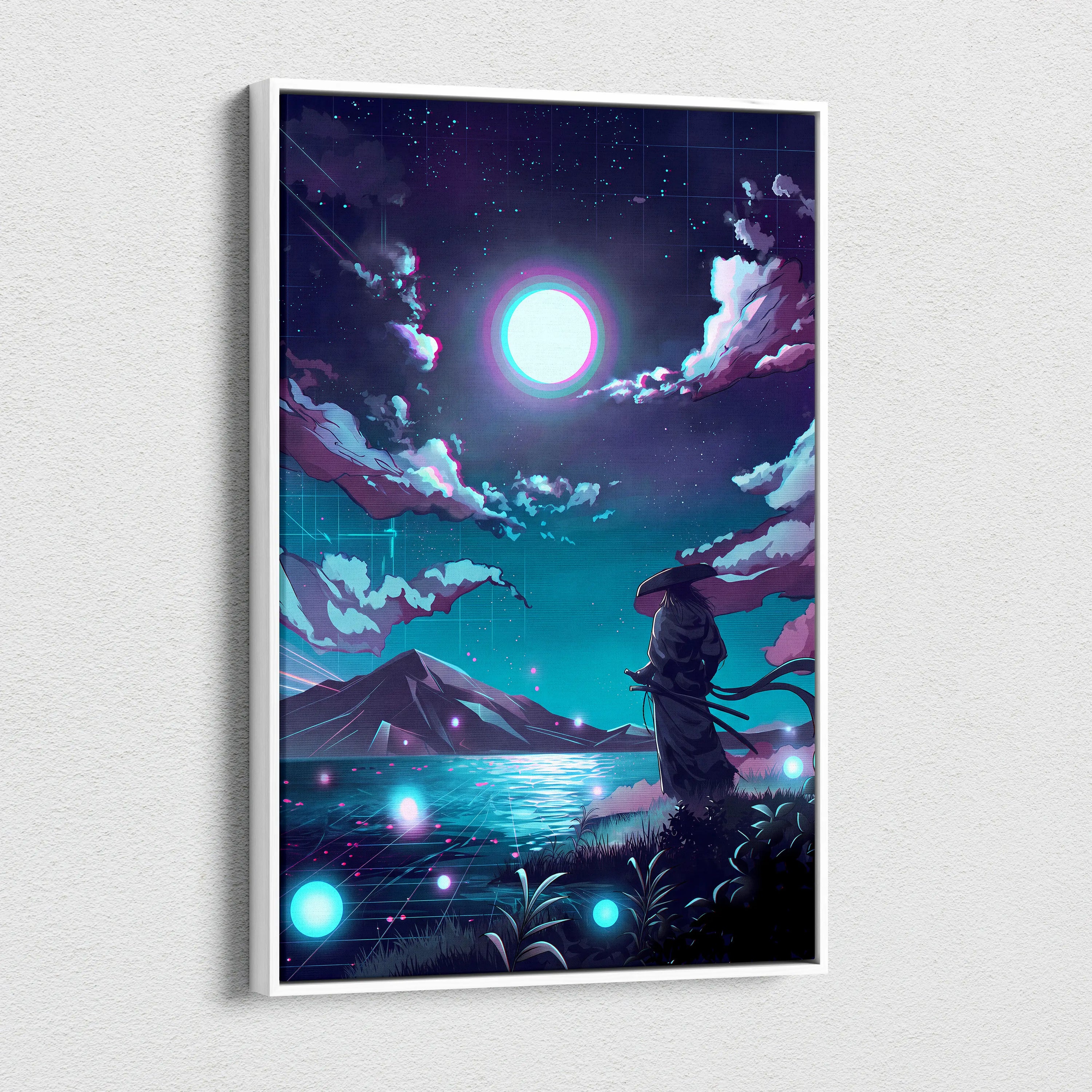 Vaporwave Neon Dream Canvas - Vaporwave Neon Pink Blue Living Room Retro Futurist Dreamy Cyberpunk Wall Art Canvas