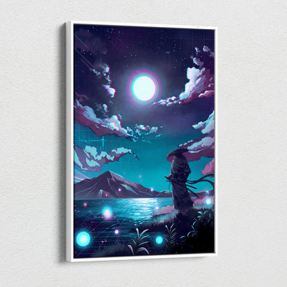 Vaporwave Neon Dream Canvas - Vaporwave Neon Pink Blue Living Room Retro Futurist Dreamy Cyberpunk Wall Art Canvas