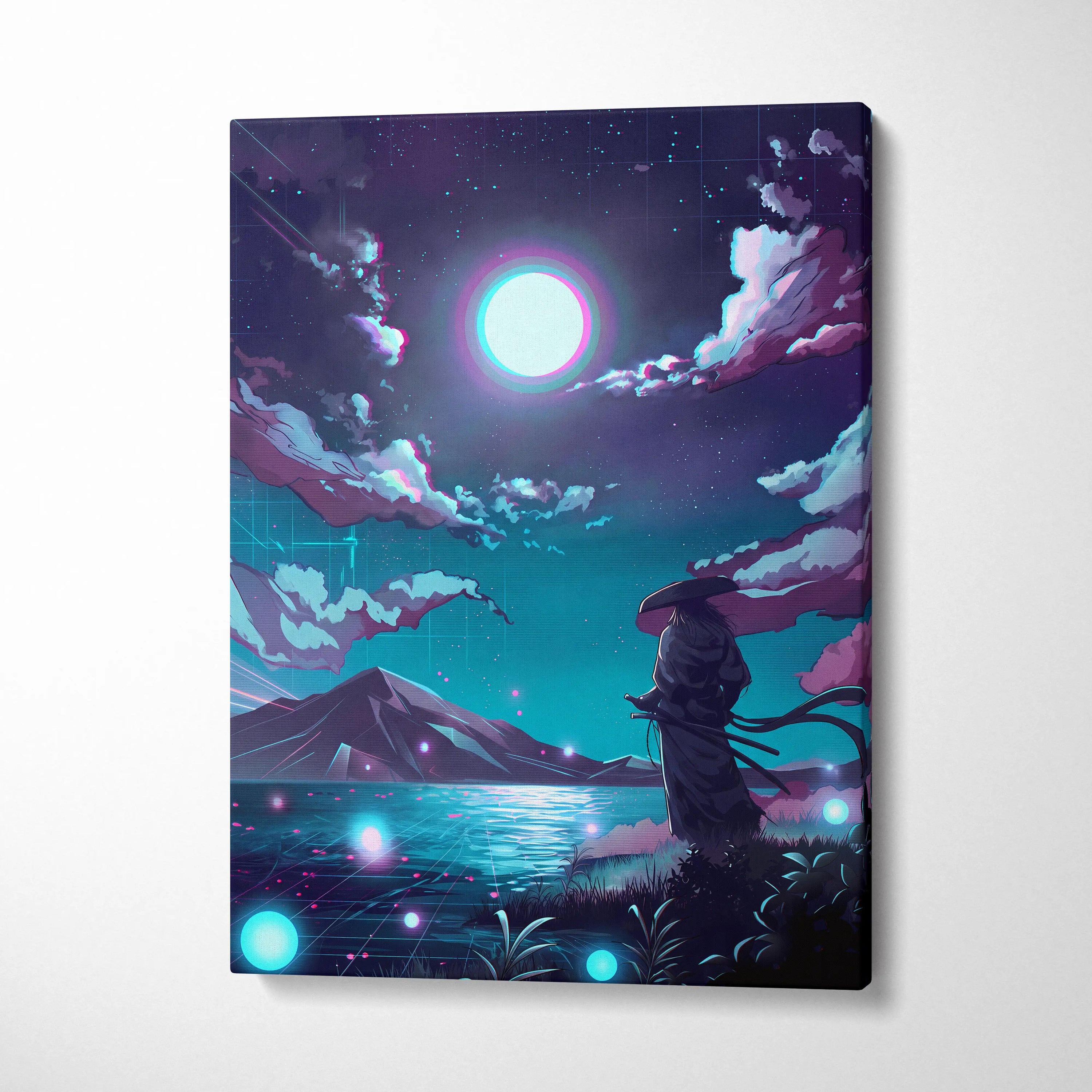 Vaporwave Neon Dream Canvas - Vaporwave Neon Pink Blue Living Room Retro Futurist Dreamy Cyberpunk Wall Art Canvas