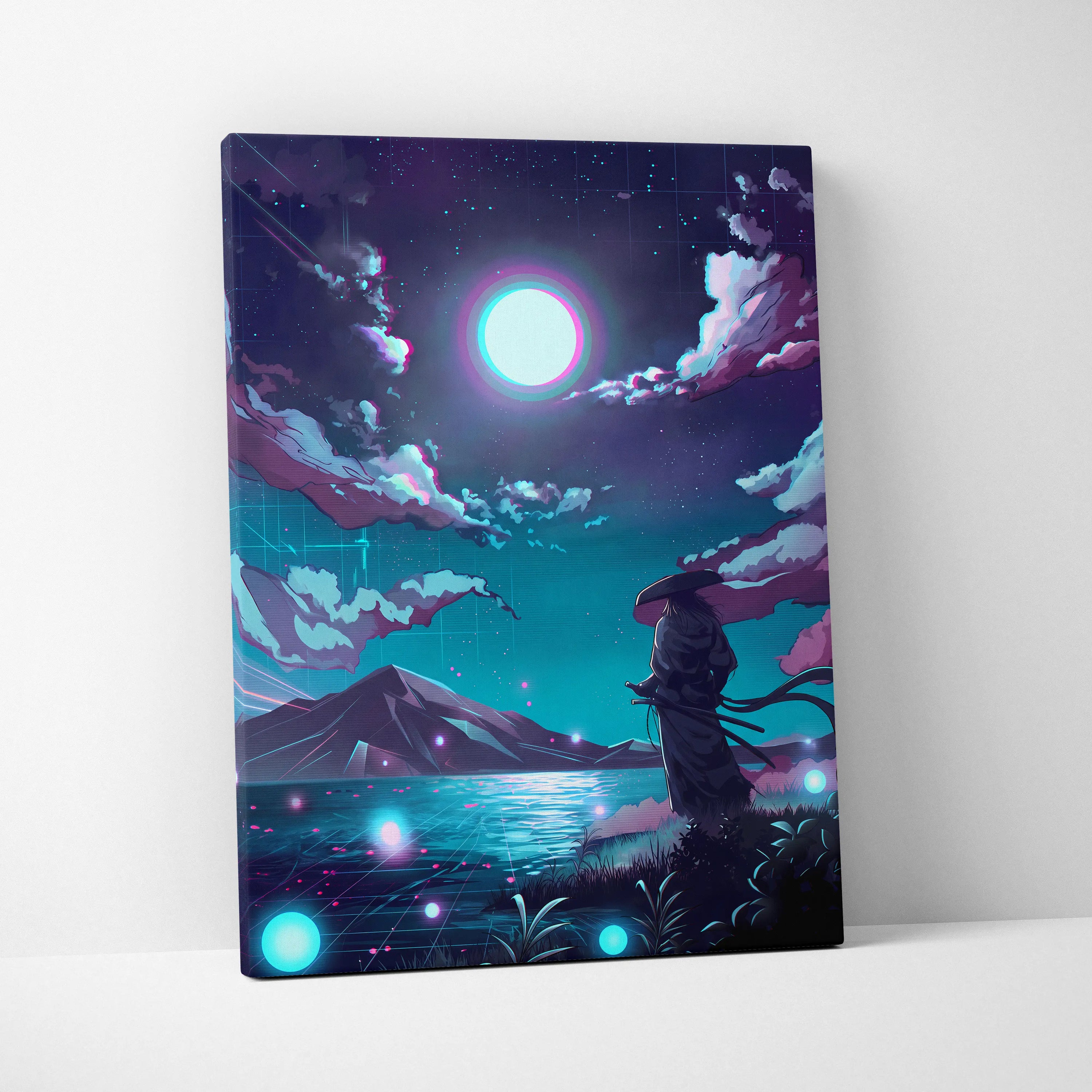 Vaporwave Neon Dream Canvas - Vaporwave Neon Pink Blue Living Room Retro Futurist Dreamy Cyberpunk Wall Art Canvas