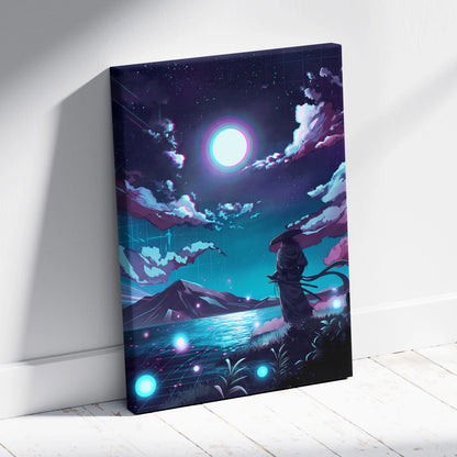 Vaporwave Neon Dream Canvas - Vaporwave Neon Pink Blue Living Room Retro Futurist Dreamy Cyberpunk Wall Art Canvas
