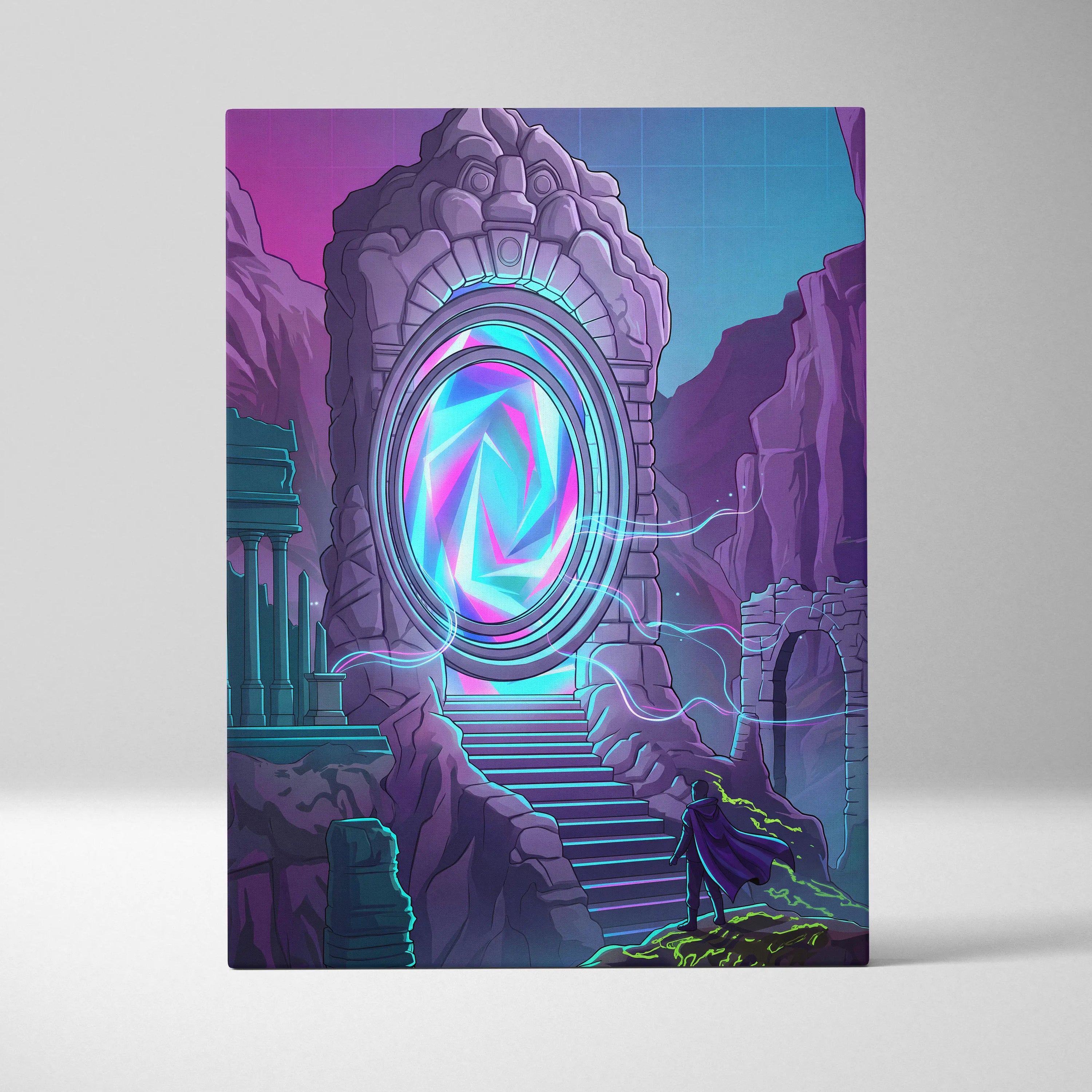 Vaporwave Portal Neon Canvas - Portal Neon Vaporwave Canvas Living Room Dreamy Mood Neon Retro Vaporwave Canvas