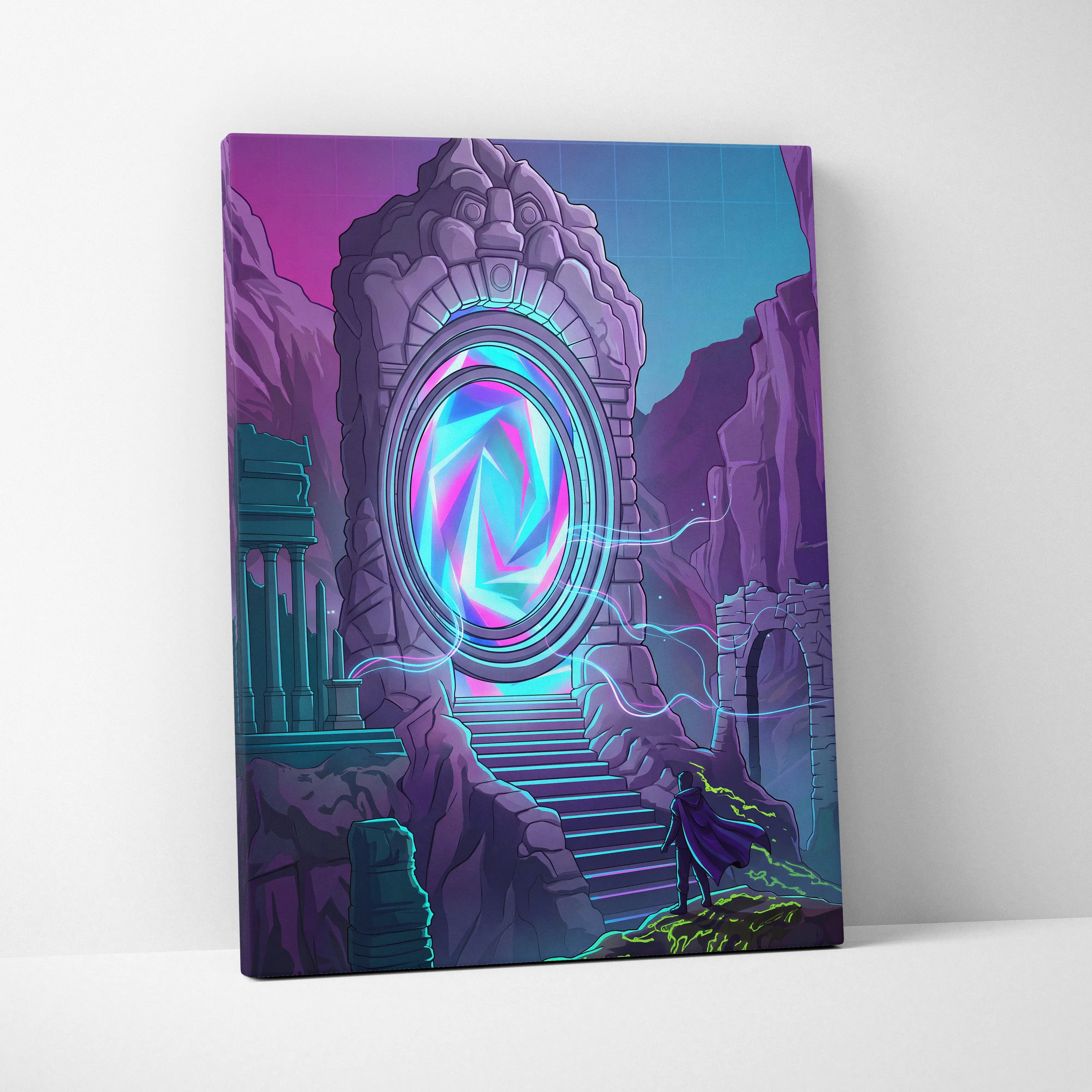 Vaporwave Portal Neon Canvas - Portal Neon Vaporwave Canvas Living Room Dreamy Mood Neon Retro Vaporwave Canvas