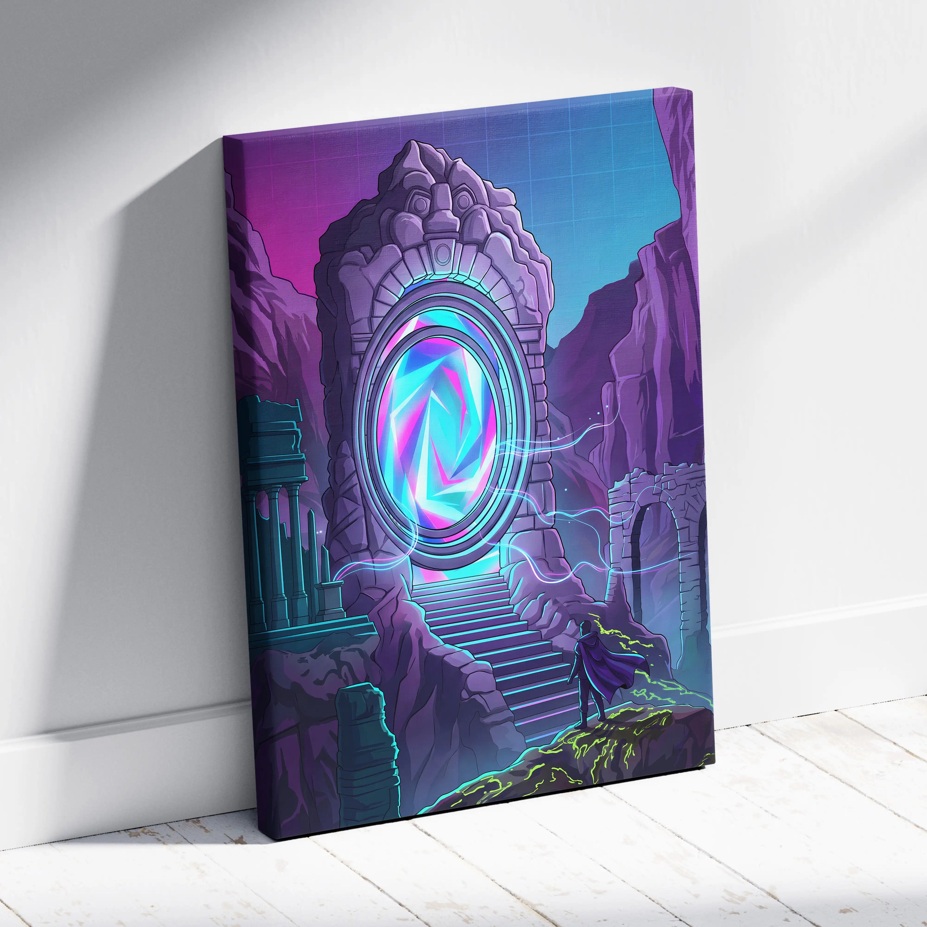 Vaporwave Portal Neon Canvas - Portal Neon Vaporwave Canvas Living Room Dreamy Mood Neon Retro Vaporwave Canvas