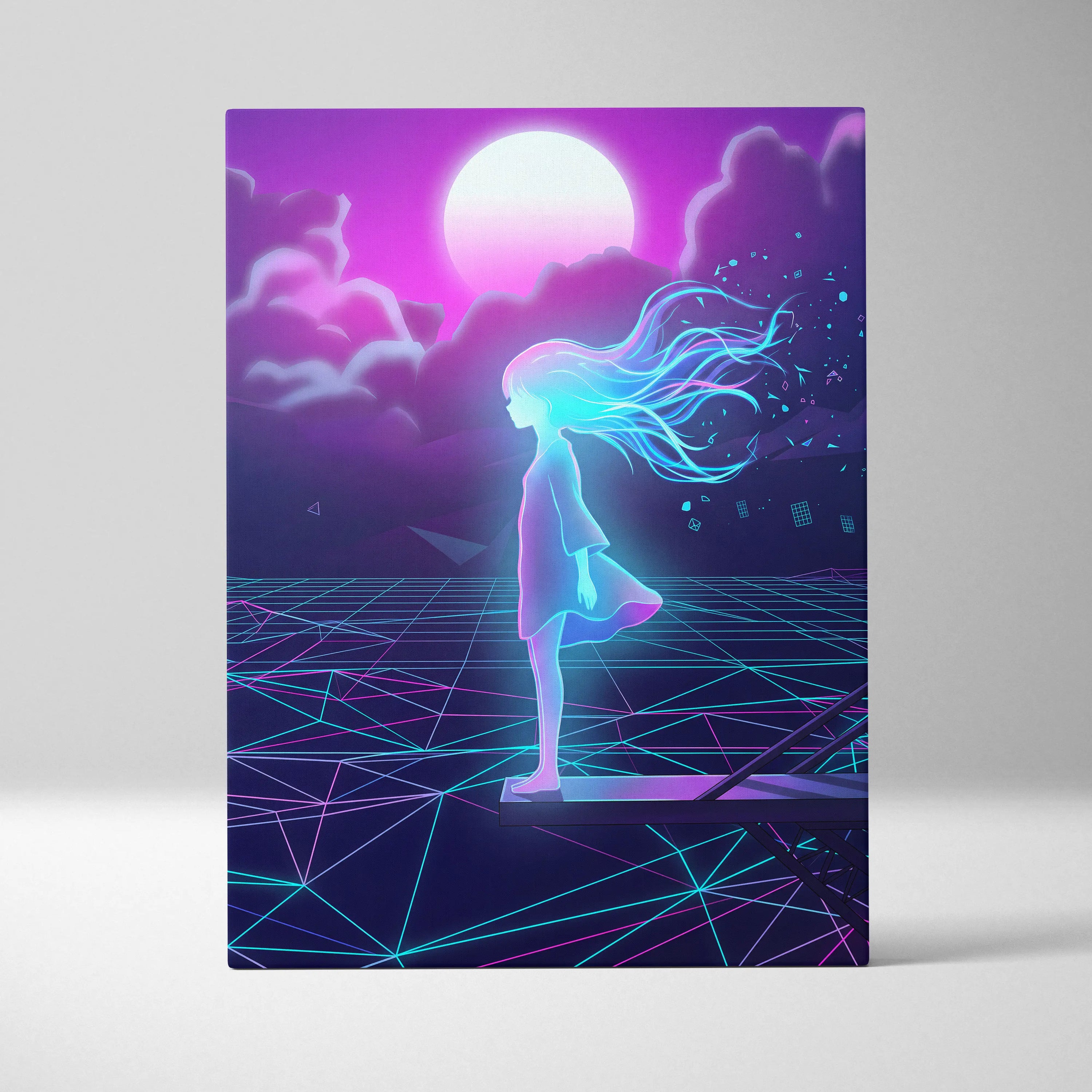 Neon Vaporwave Dream Canvas - Femme Neon Pink Purple Living Room Vaporwave Dreamy Neon Mood Retro Futurism Canvas