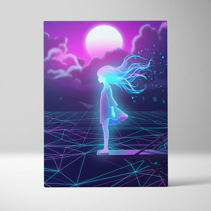 Neon Vaporwave Dream Canvas - Femme Neon Pink Purple Living Room Vaporwave Dreamy Neon Mood Retro Futurism Canvas