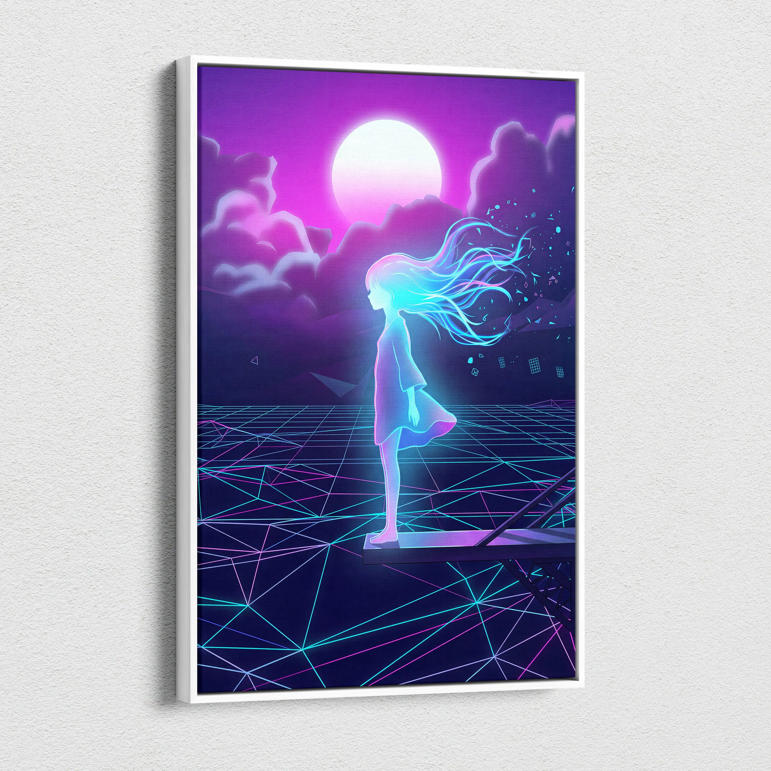 Neon Vaporwave Dream Canvas - Femme Neon Pink Purple Living Room Vaporwave Dreamy Neon Mood Retro Futurism Canvas